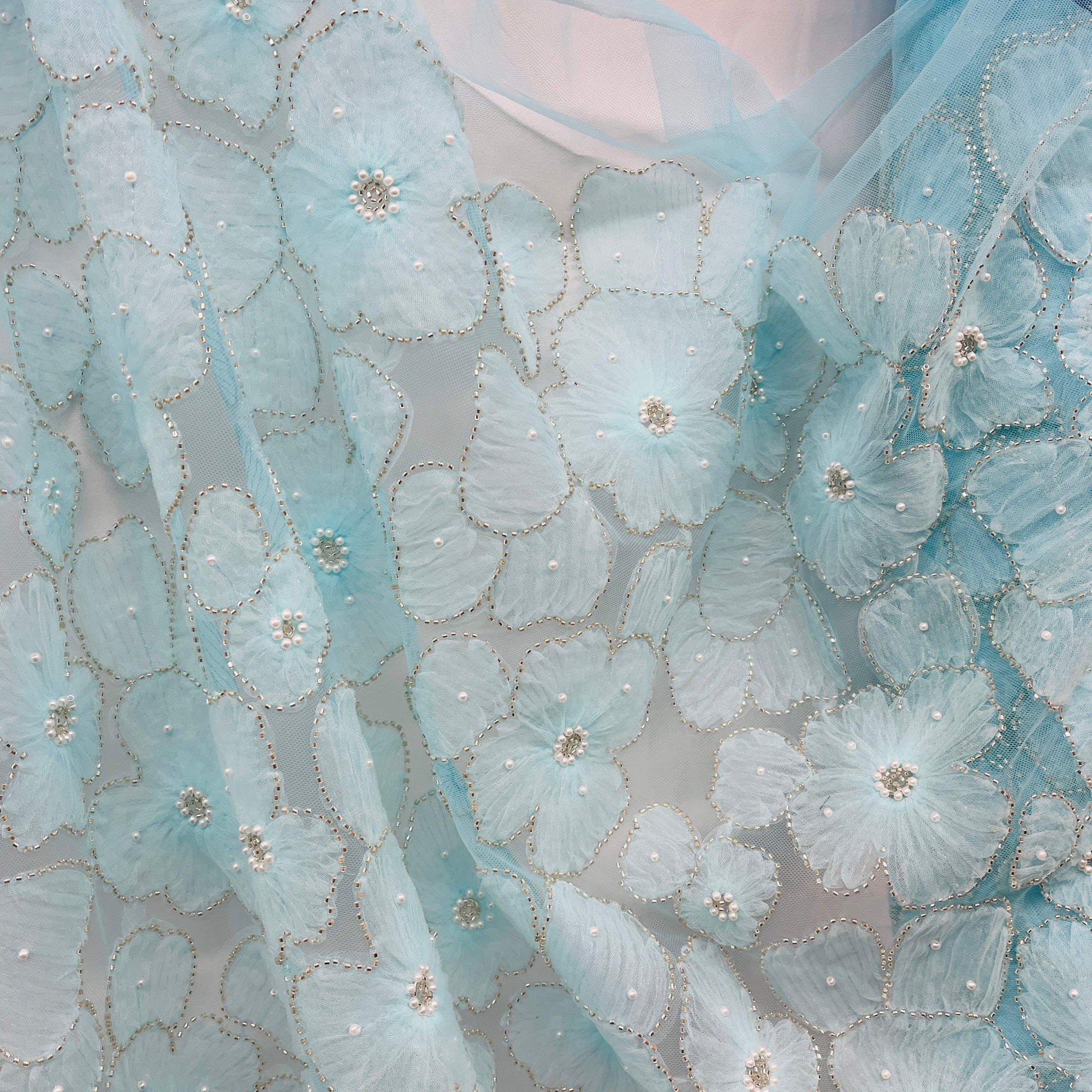 Beaded 3D Floral Lace Fabric for Bridal, Quinceañera & Dance Dresses | Lace USA - GD-216