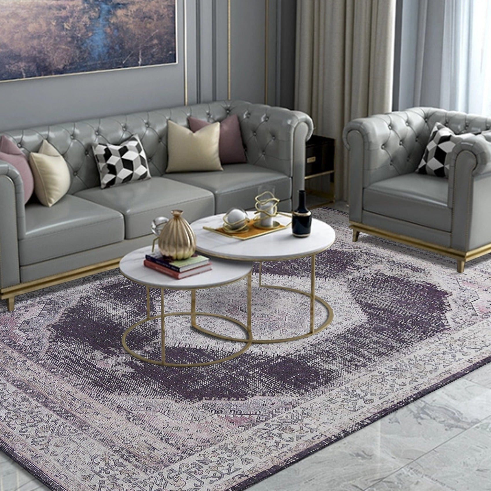 Medallion Vintage Faded Print Style Area Rug/ Carpet