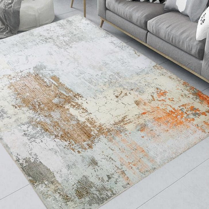 Orange Brown Beige Vintage Rusty Print Style Area Rug/ Carpet