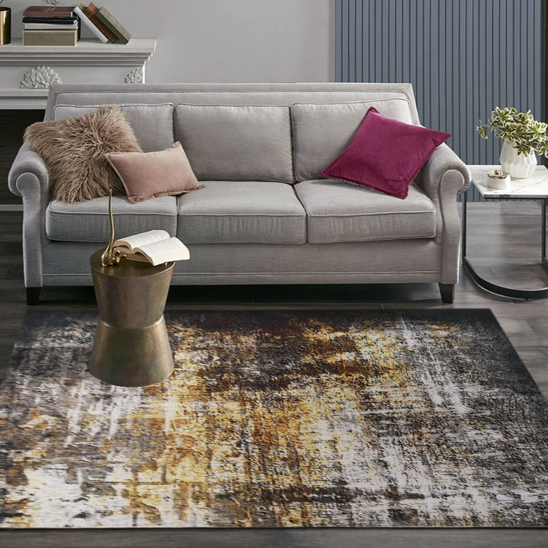 Yellow Gray Multicolor Print Vintage Design Area Rug/ Carpet