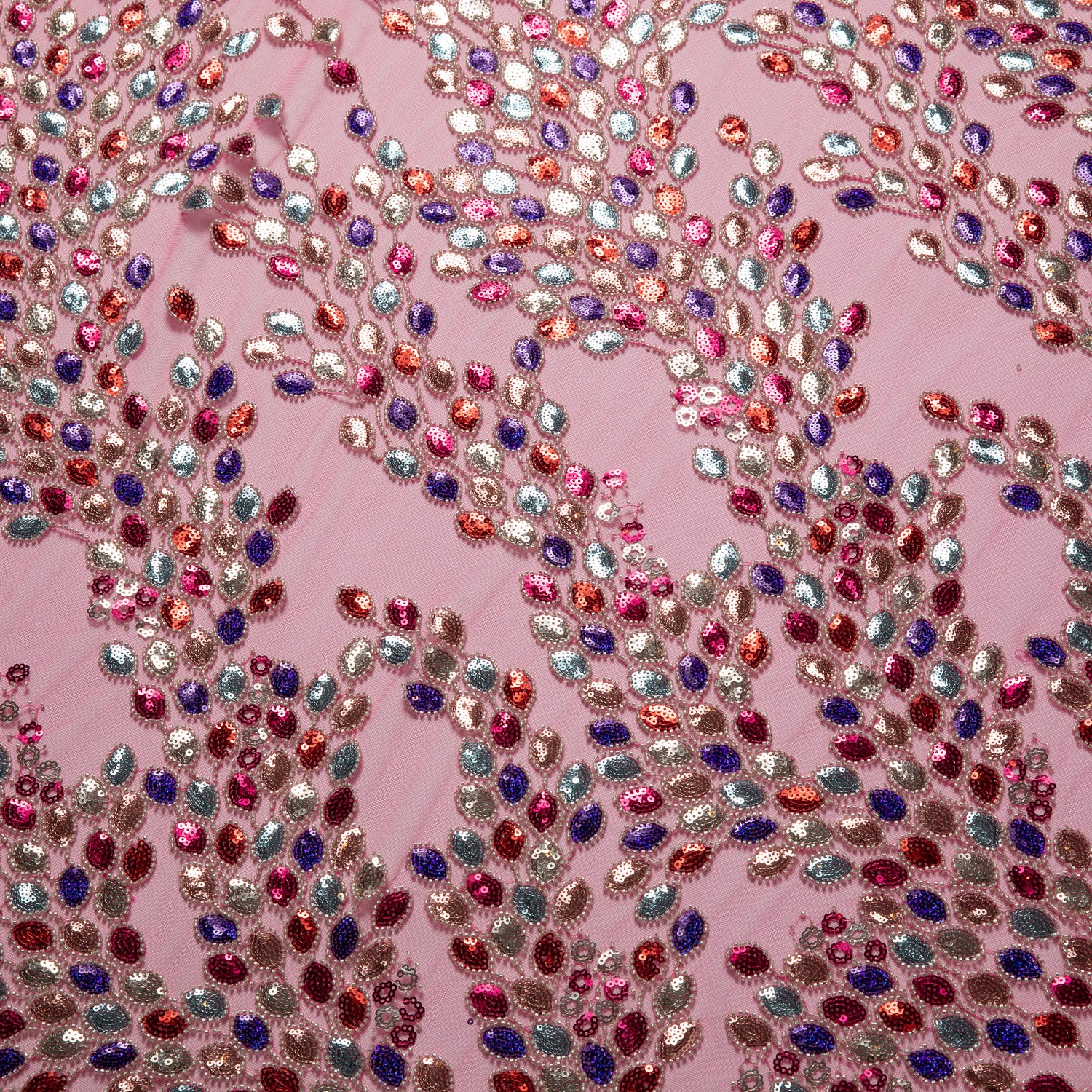Embroidered Beaded & sequined lace 100% polyester width 50/52" Fuchsia Fabric with Colorful Sequins - Exquisite Fabric