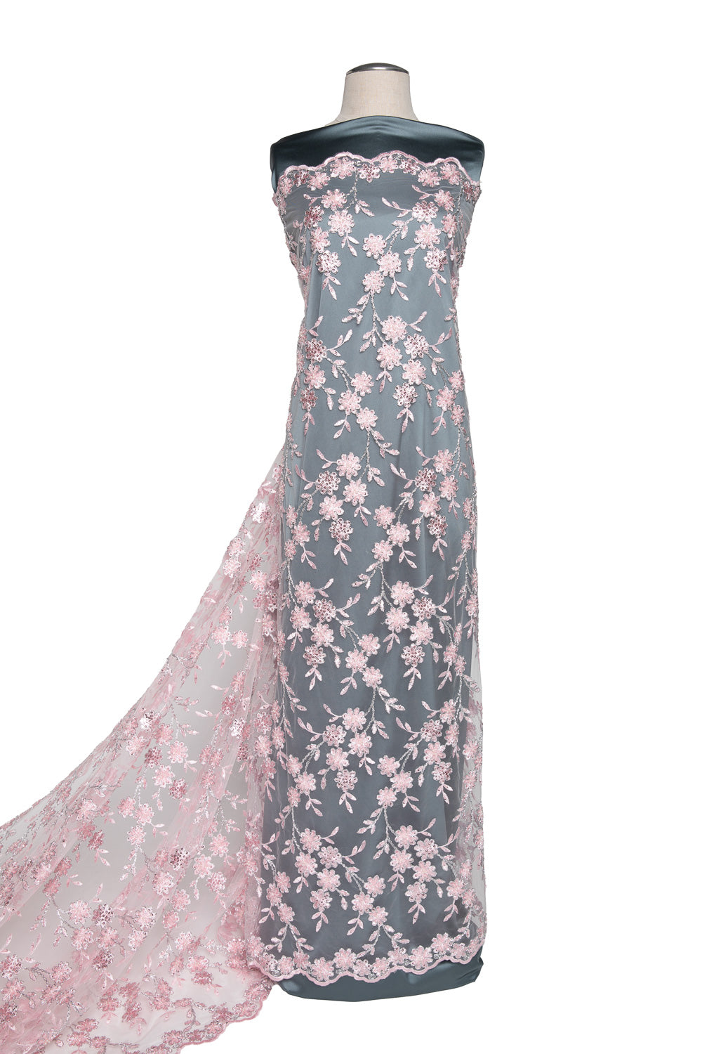 Embroidered Beaded & sequined lace 100% polyester width 50/52" Pink Floral Fabric - Exquisite Fabric