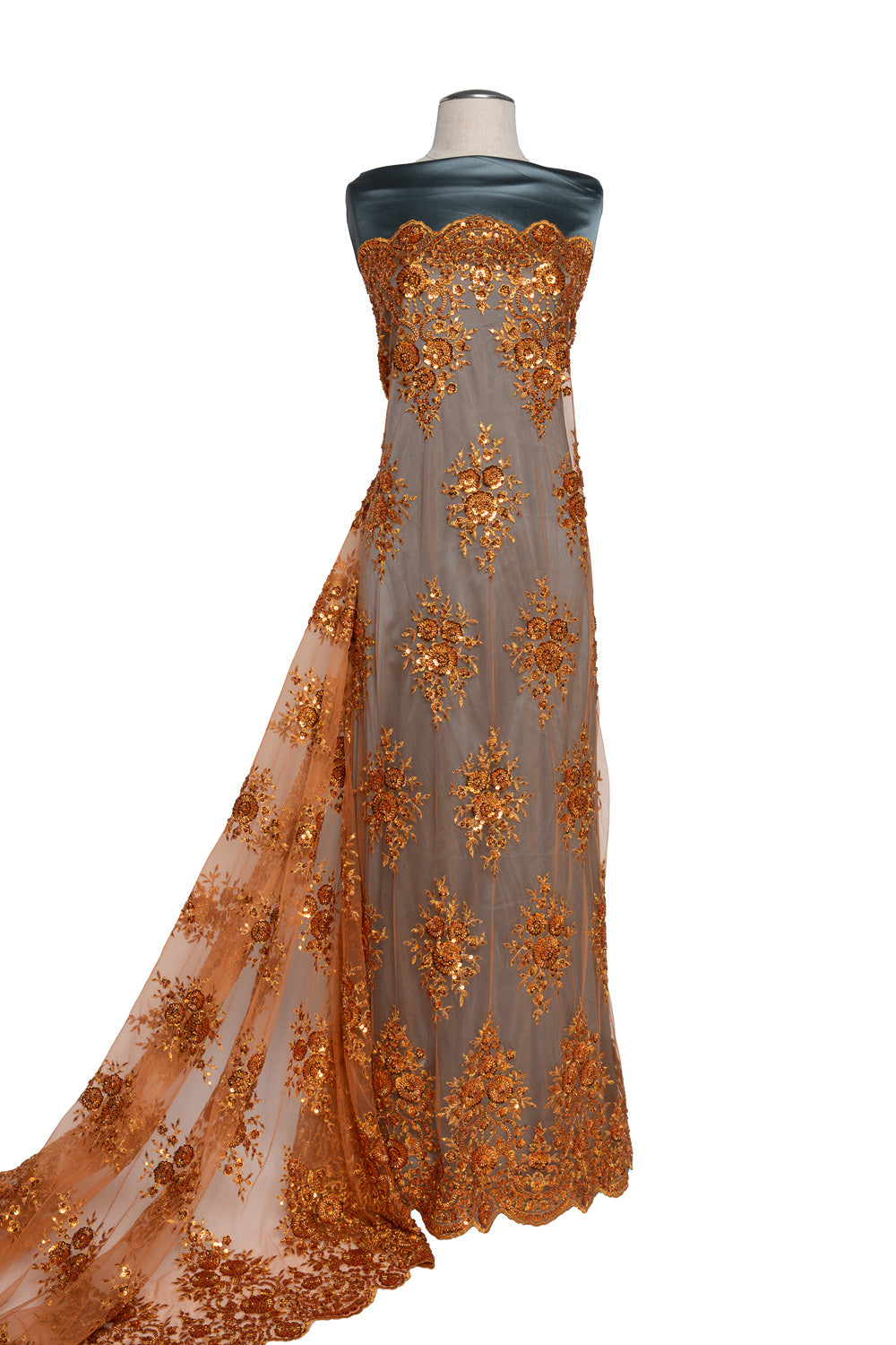 Embroidered Beaded & sequined lace 100% polyester width 50/52" Rust Floral Sequined Fabric - Exquisite Fabric