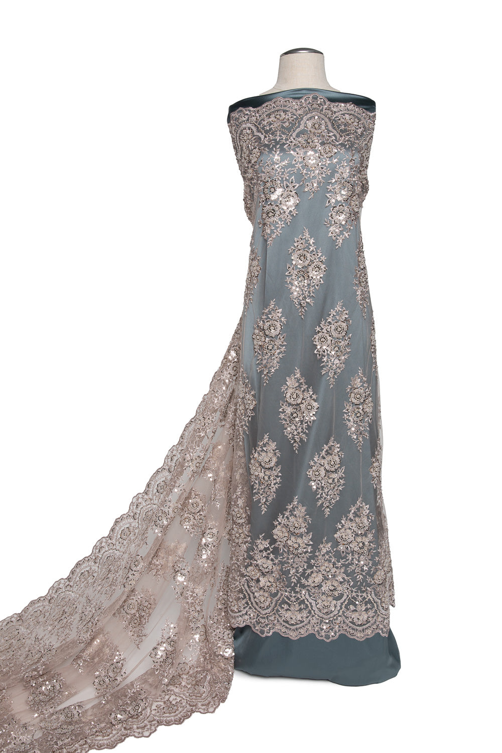 Embroidered Beaded & sequined lace 100% polyester width 50/52" Taupe Floral Sequined Fabric - Exquisite Fabric