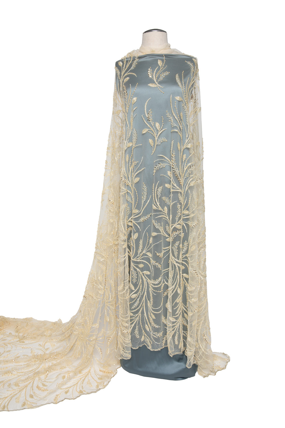 Embroidered Beaded & sequined lace 100% polyester width Light Yellow Fabric 50/52" - Exquisite Fabric