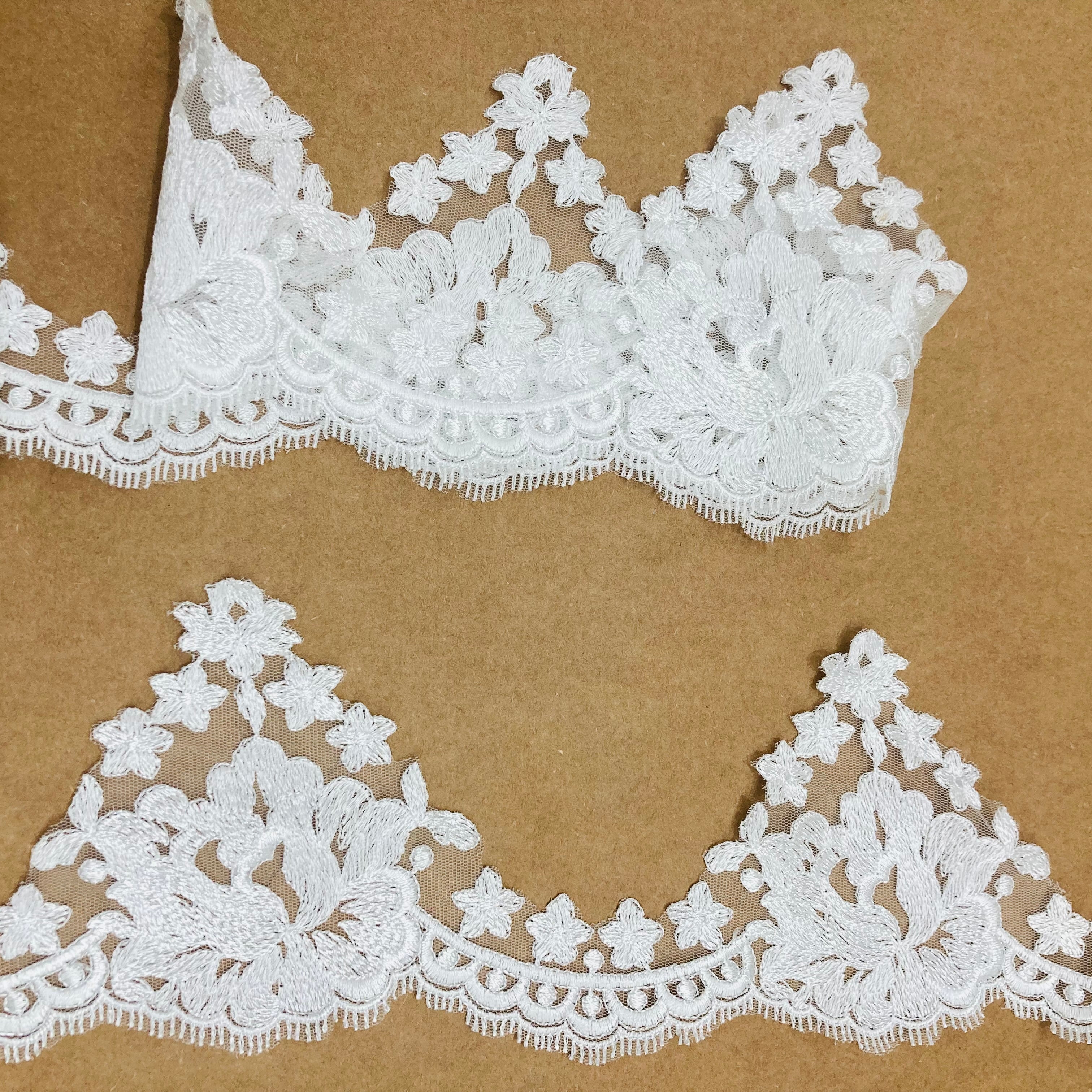 Embroidered Floral Lace Trim – for Bridal Gowns, Veils, Baptism | Lace USA - 21842W