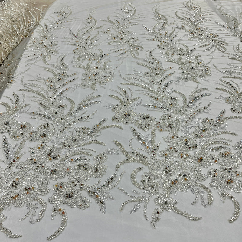Beaded Lace Fabric Embroidered on 100% Polyester Net Mesh | Lace USA - GD-266