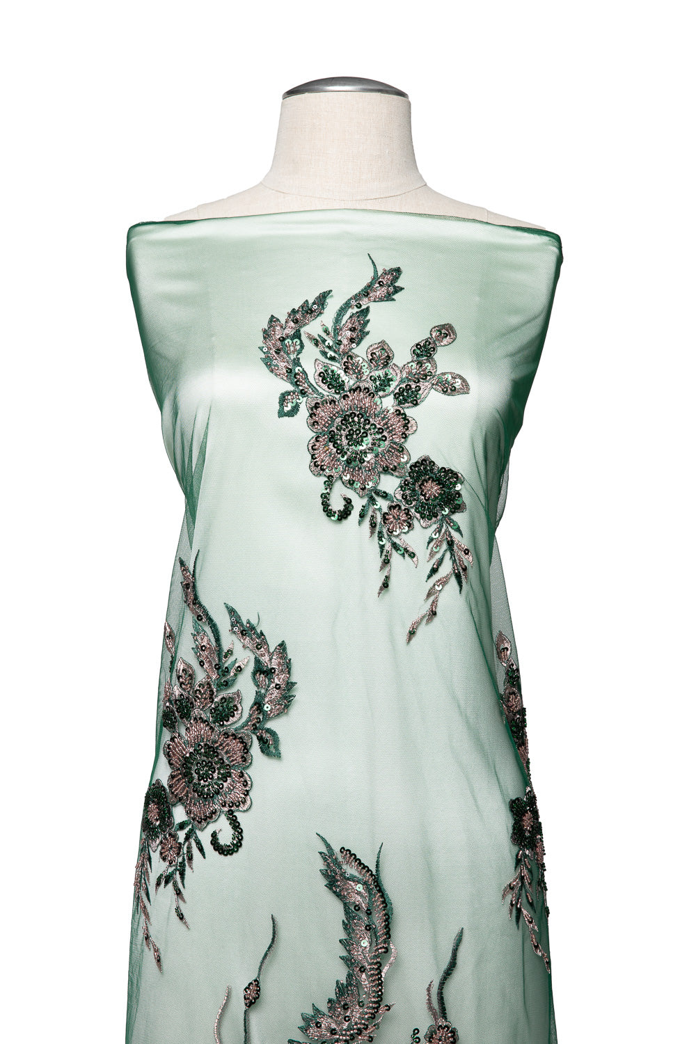 Embroidered Beaded and Sequined Lace Fabric with Floral Pattern 100% Polyester 50/52" Wide | Exquisite Fabric