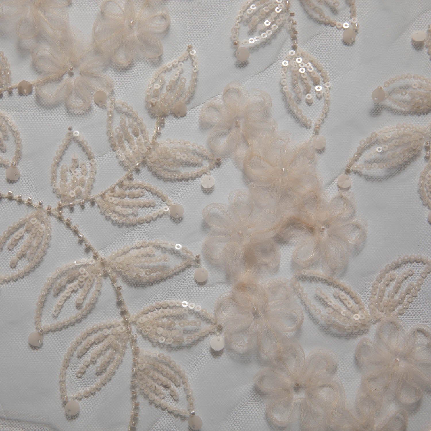 Tulle Lace Fabric Embroidered with Tape Work and Floral Pattern 52" Wide | Exquisite Fabric