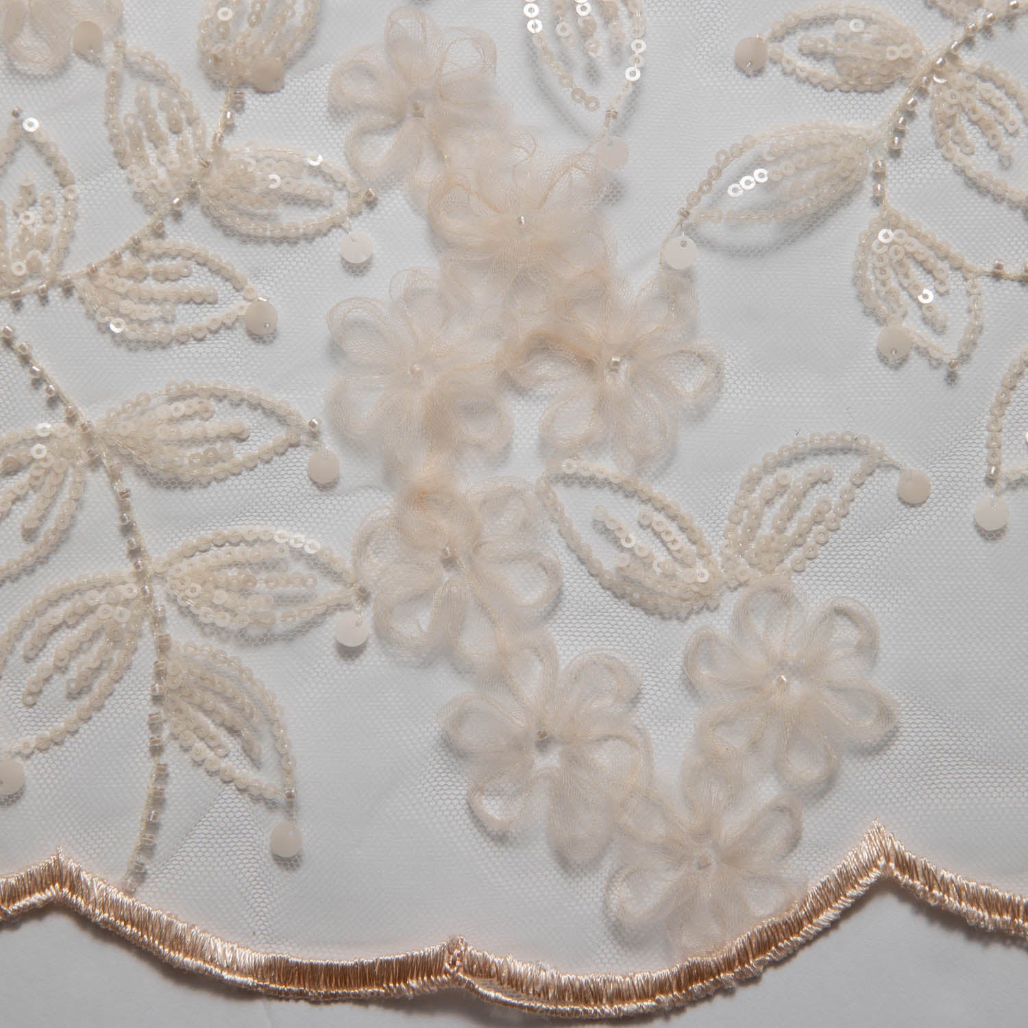 Tulle Lace Fabric Embroidered with Tape Work and Floral Pattern 52" Wide | Exquisite Fabric