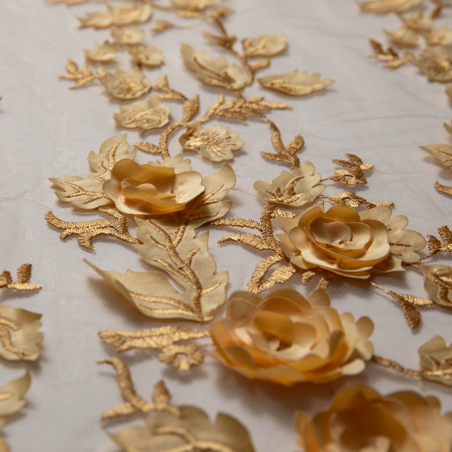 Tulle Lace Fabric Embroidered with Applique and Incredible 3D Floral Pattern 58" Wide | Exquisite Fabric