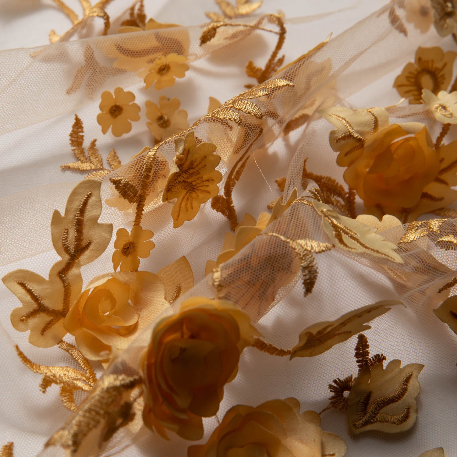 Tulle Lace Fabric Embroidered with Applique and Incredible 3D Floral Pattern 58" Wide | Exquisite Fabric