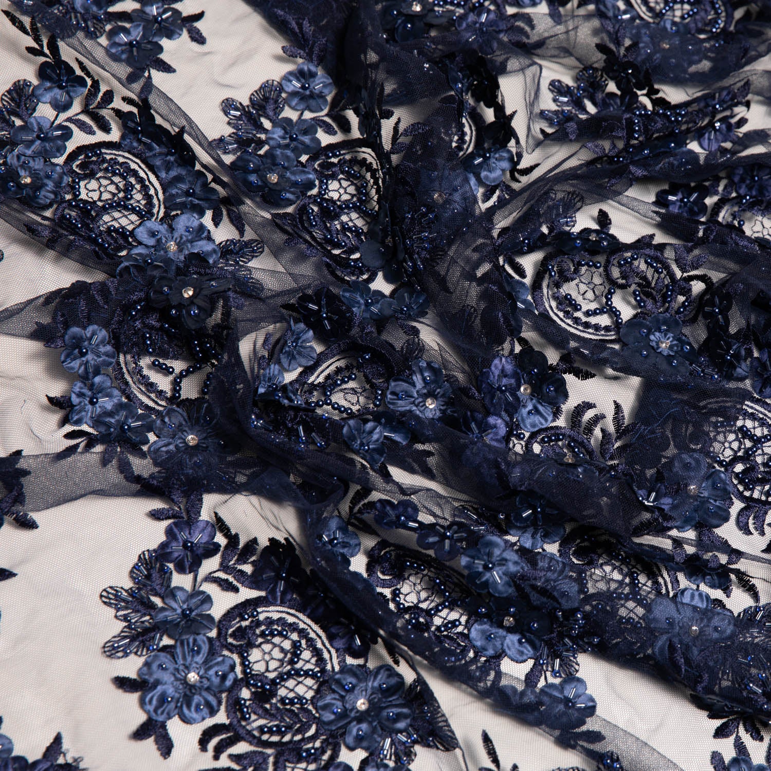 Tulle Lace Fabric Embroidered with Applique & Beads and Intricate 3D Pattern 100% Polyester 50/52" Wide | Exquisite Fabric