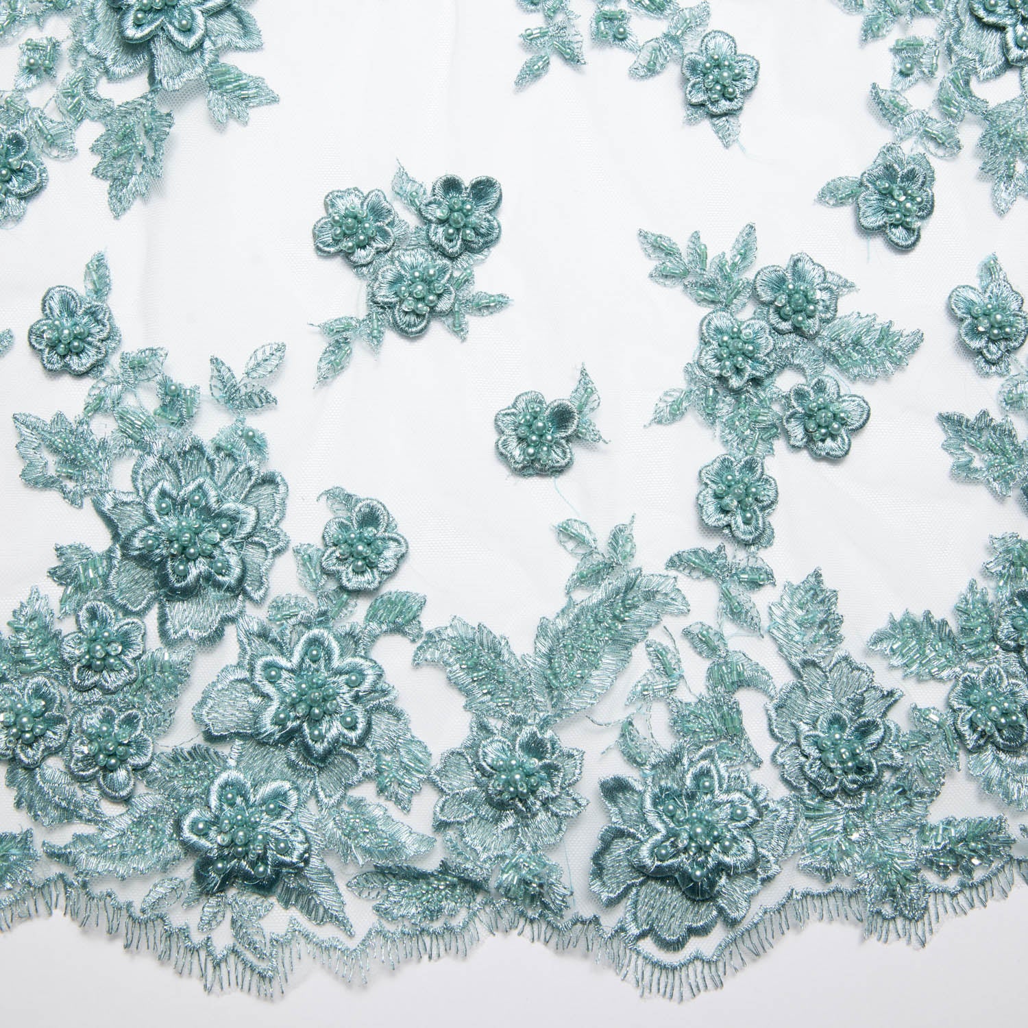 Tulle Lace Fabric Embroidered w/Applique and Exquisite 3D Floral Pattern 52" Wide | Exquisite Fabric