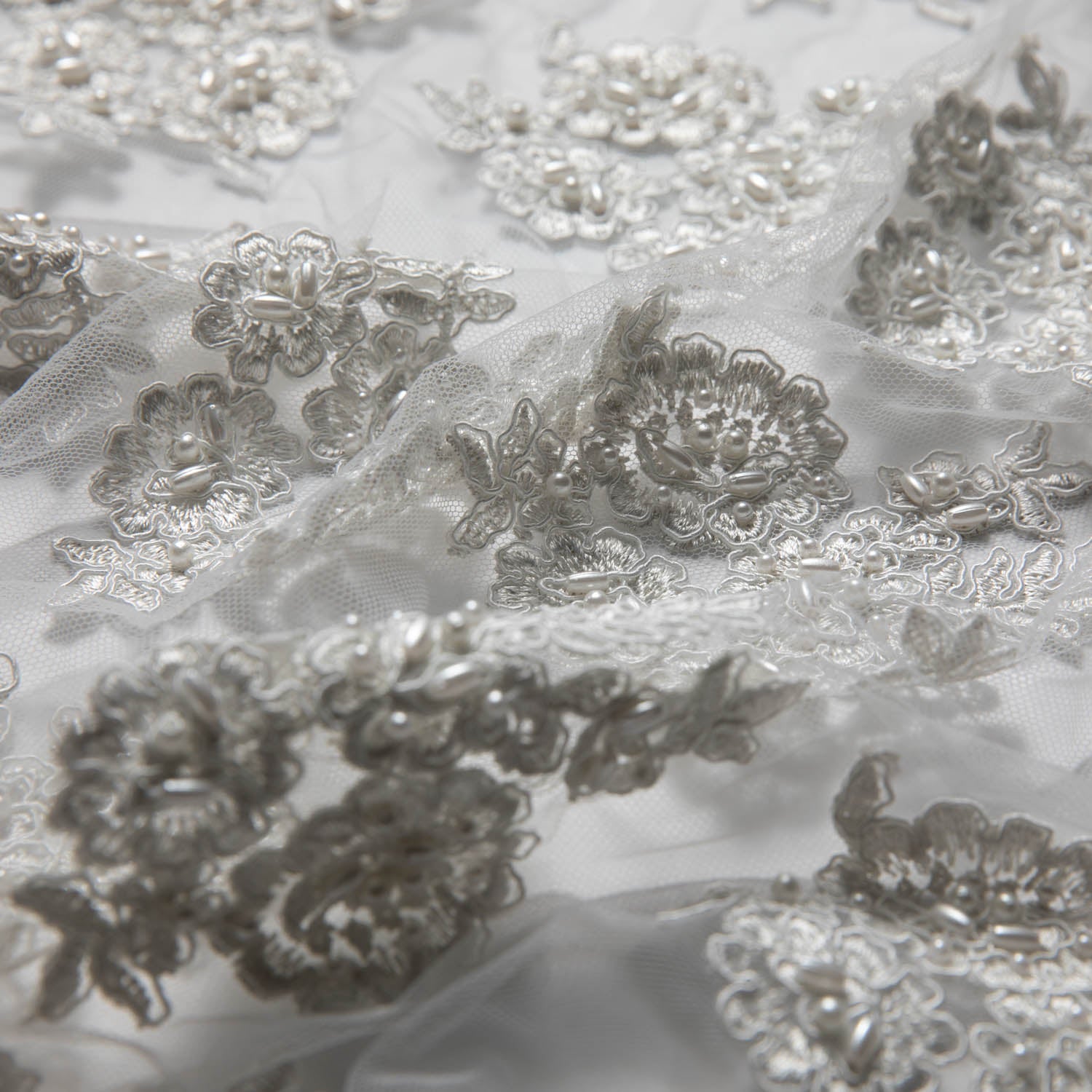 Tulle Lace Fabric Embroidered with Beads and Floral Design 52/54" Wide | Exquisite Fabric