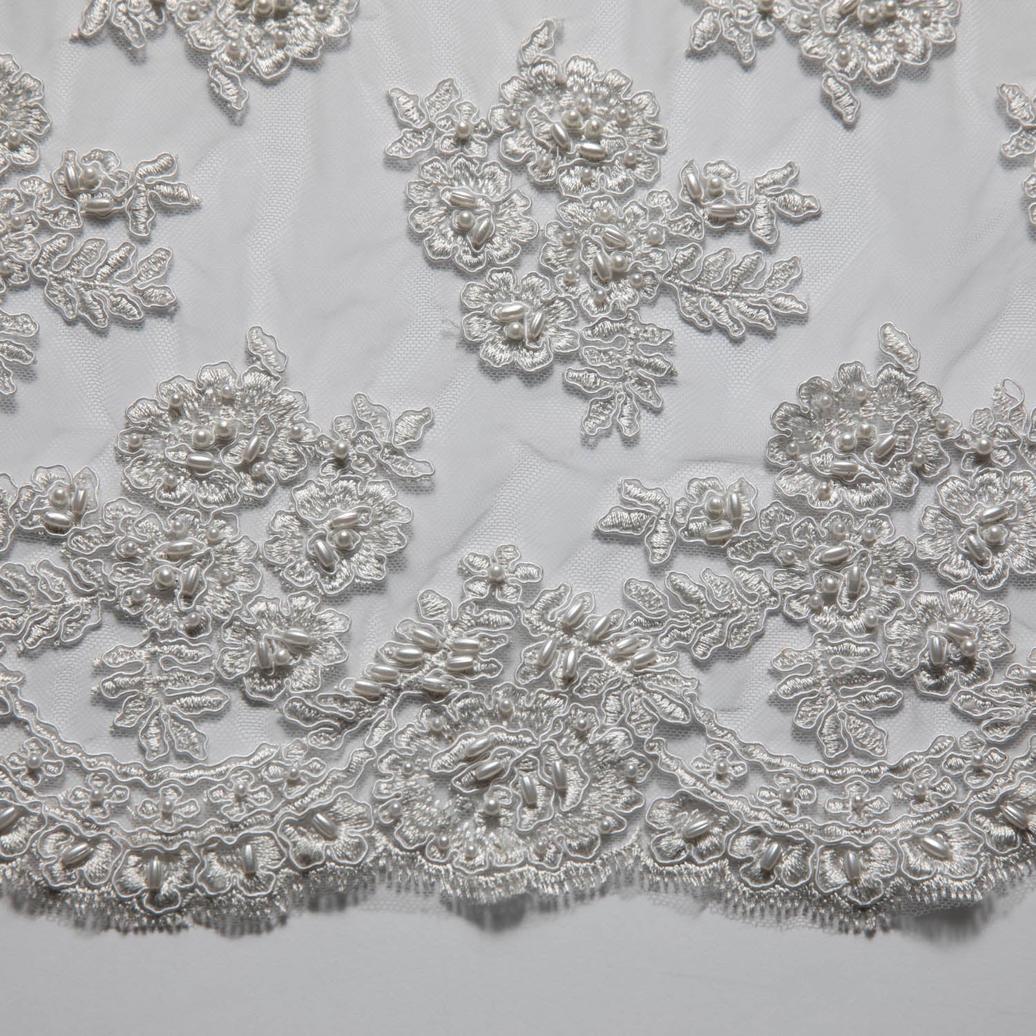 Tulle Lace Fabric Embroidered with Beads and Floral Design 52/54" Wide | Exquisite Fabric