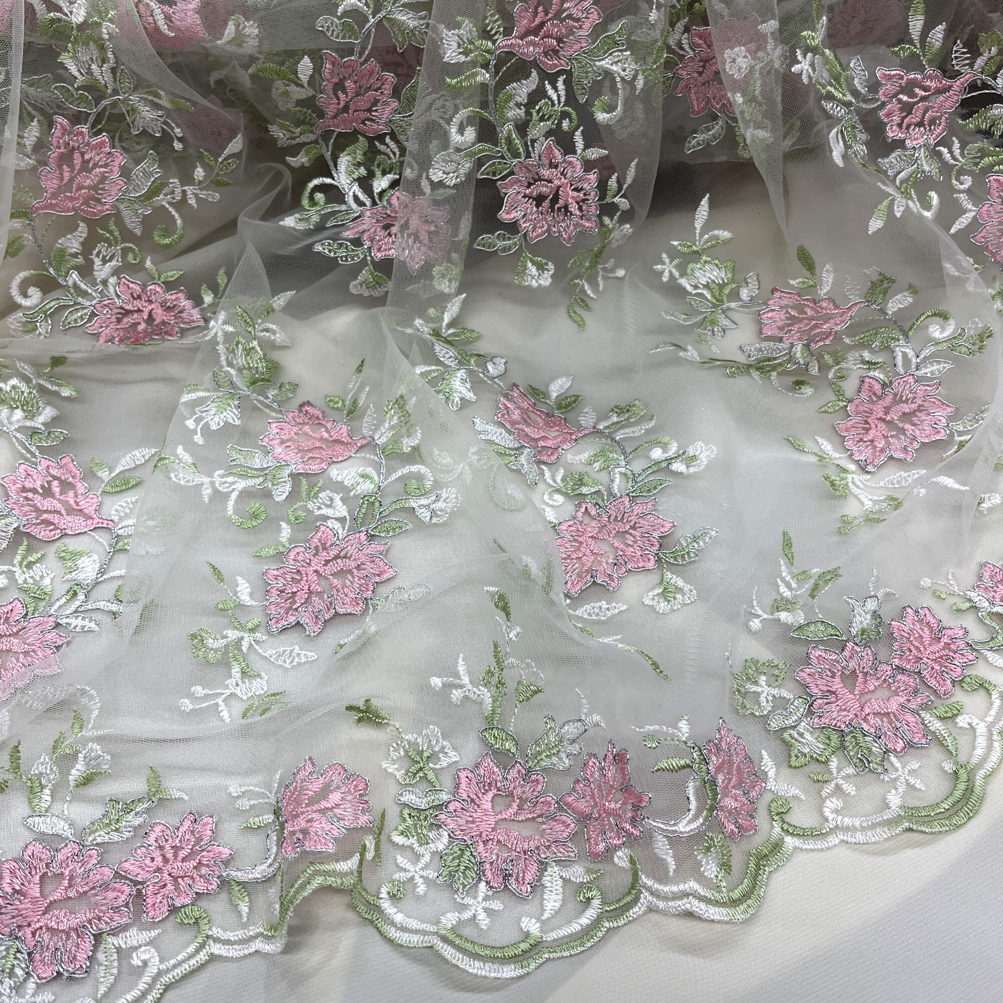 Corded Floral Lace Fabric with Scalloped Edges – Bridal & Dress Lace | Lace USA - 97154W