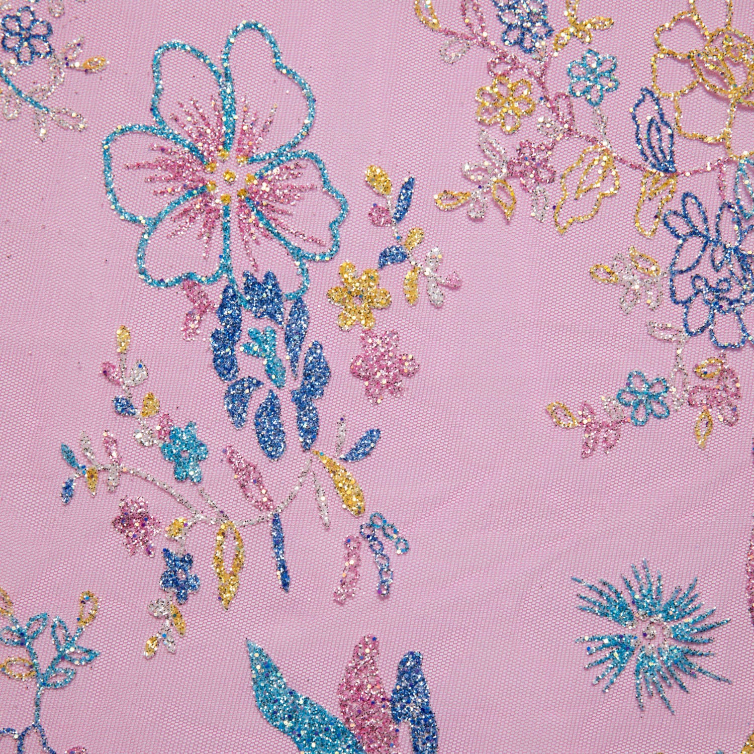 Tulle Lace Fabric with Multicolor Glitter and Floral Pattern 58" Wide | Exquisite Fabric