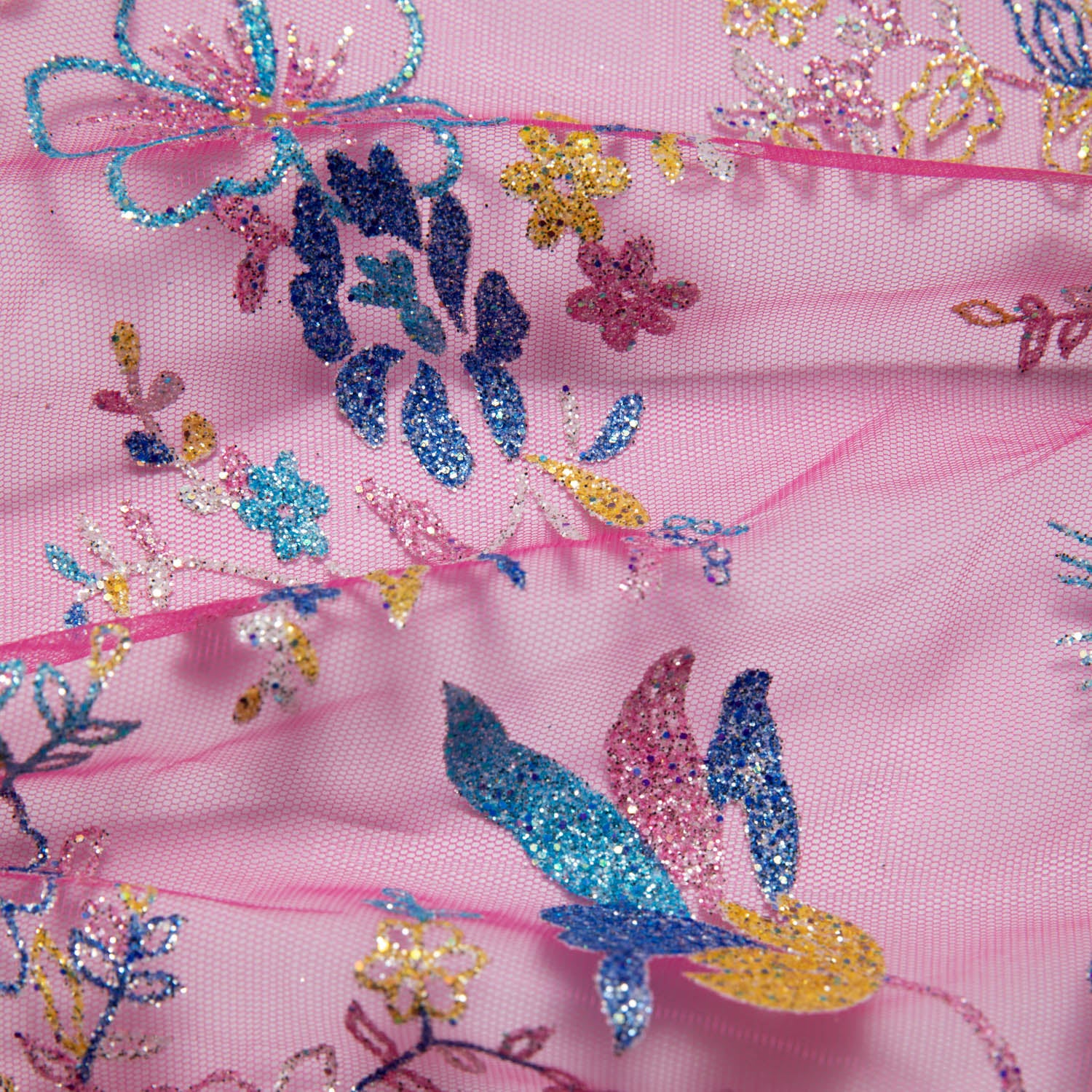 Tulle Lace Fabric with Multicolor Glitter and Floral Pattern 58" Wide | Exquisite Fabric