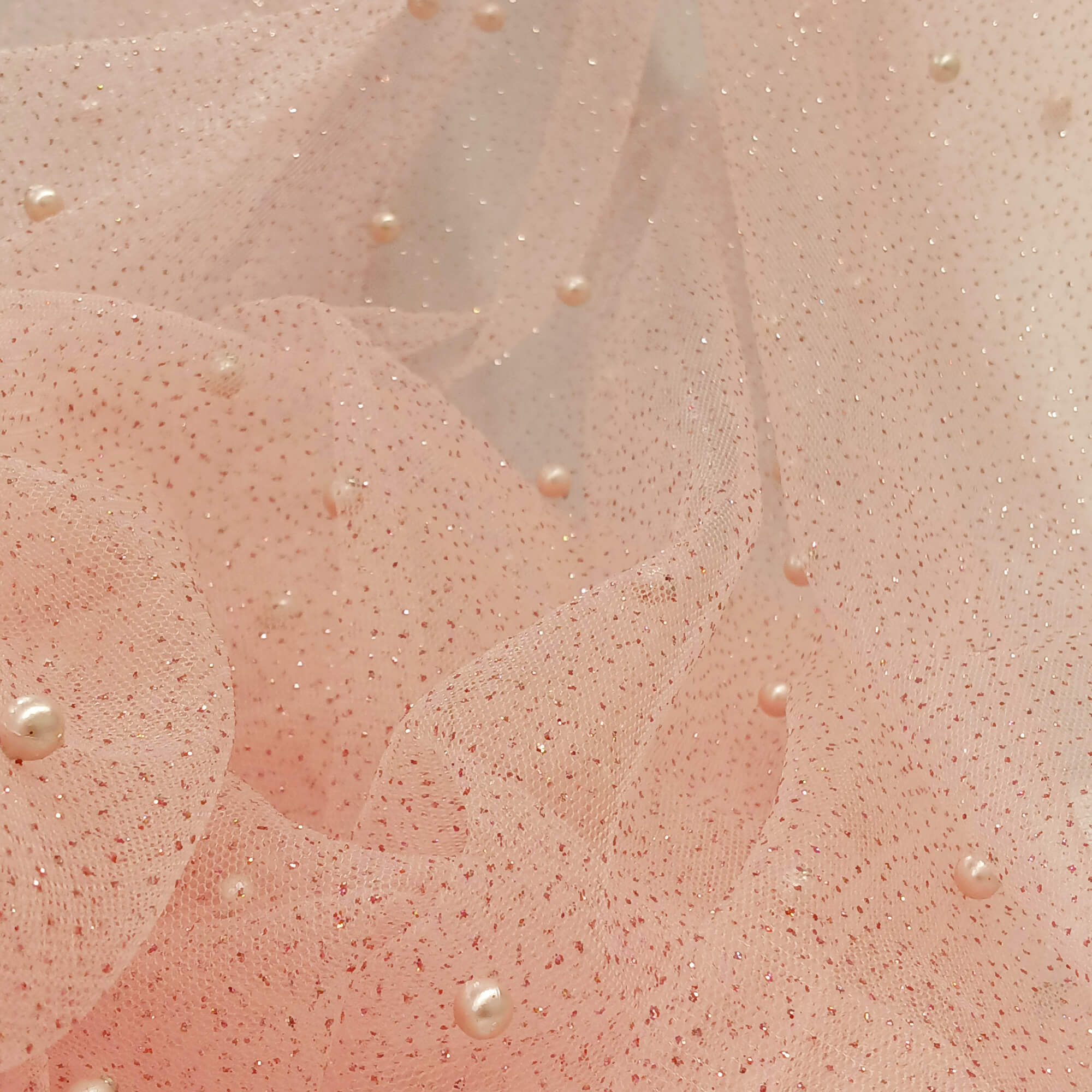Glitter Mesh Fabric with Scattered Pearls 2-Way Stretch | Lace USA - Net Pearls