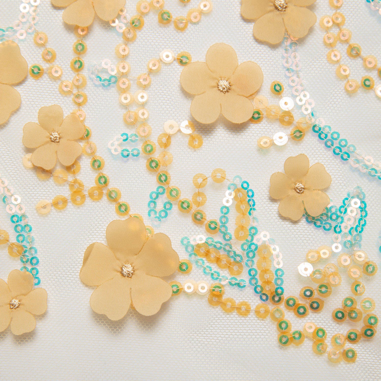 Tulle Lace Fabric Embroidered with Applique and Incredible 3D Floral Pattern 52" Wide | Exquisite Fabric