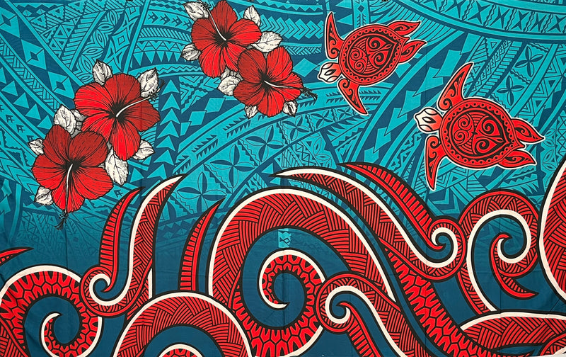 Hibiscus Turtles Waves Polyester Sarong | Islands Fabric