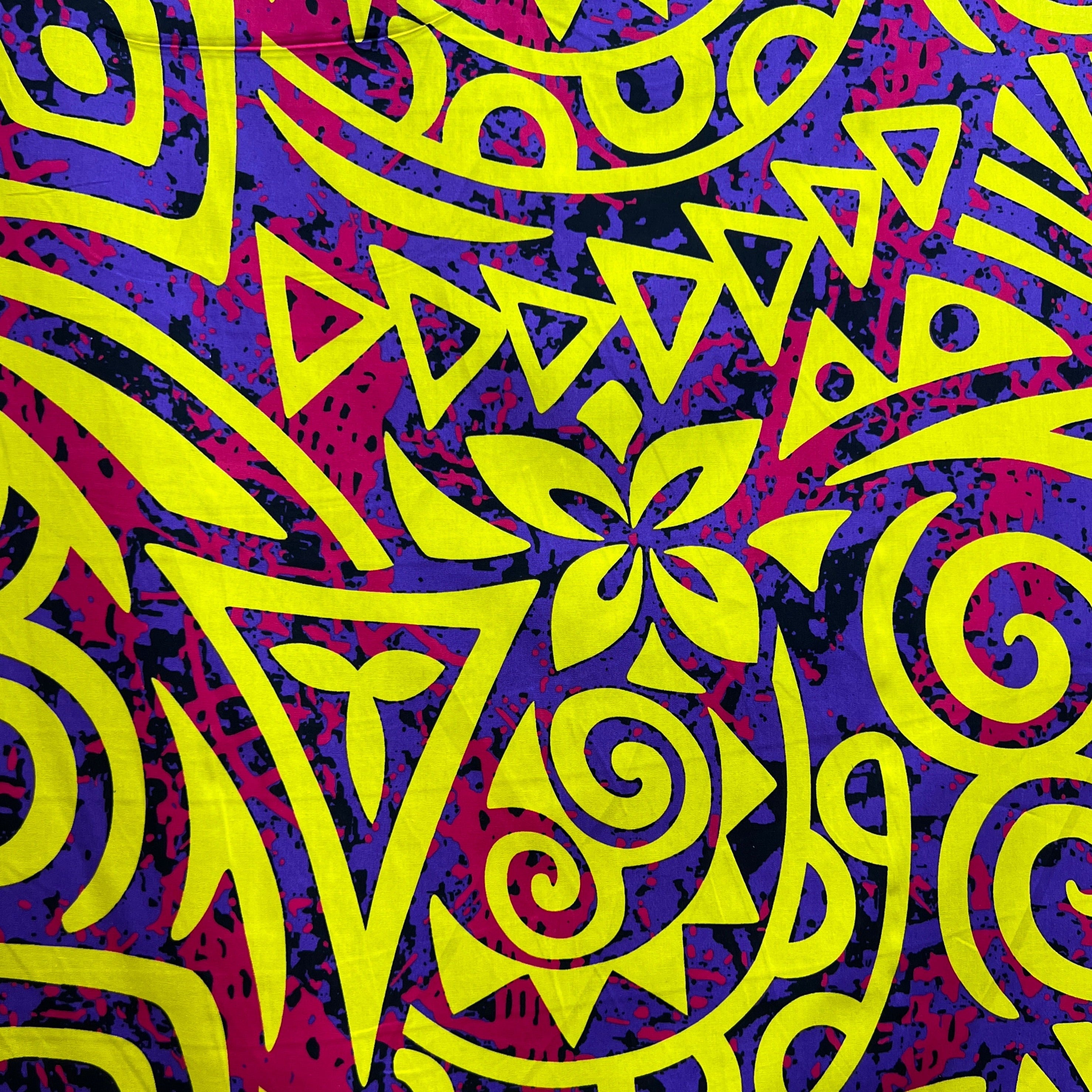 Traditional Polynesian Tribal Neon Tie-Dye Cotton Fabric | Islands Fabric