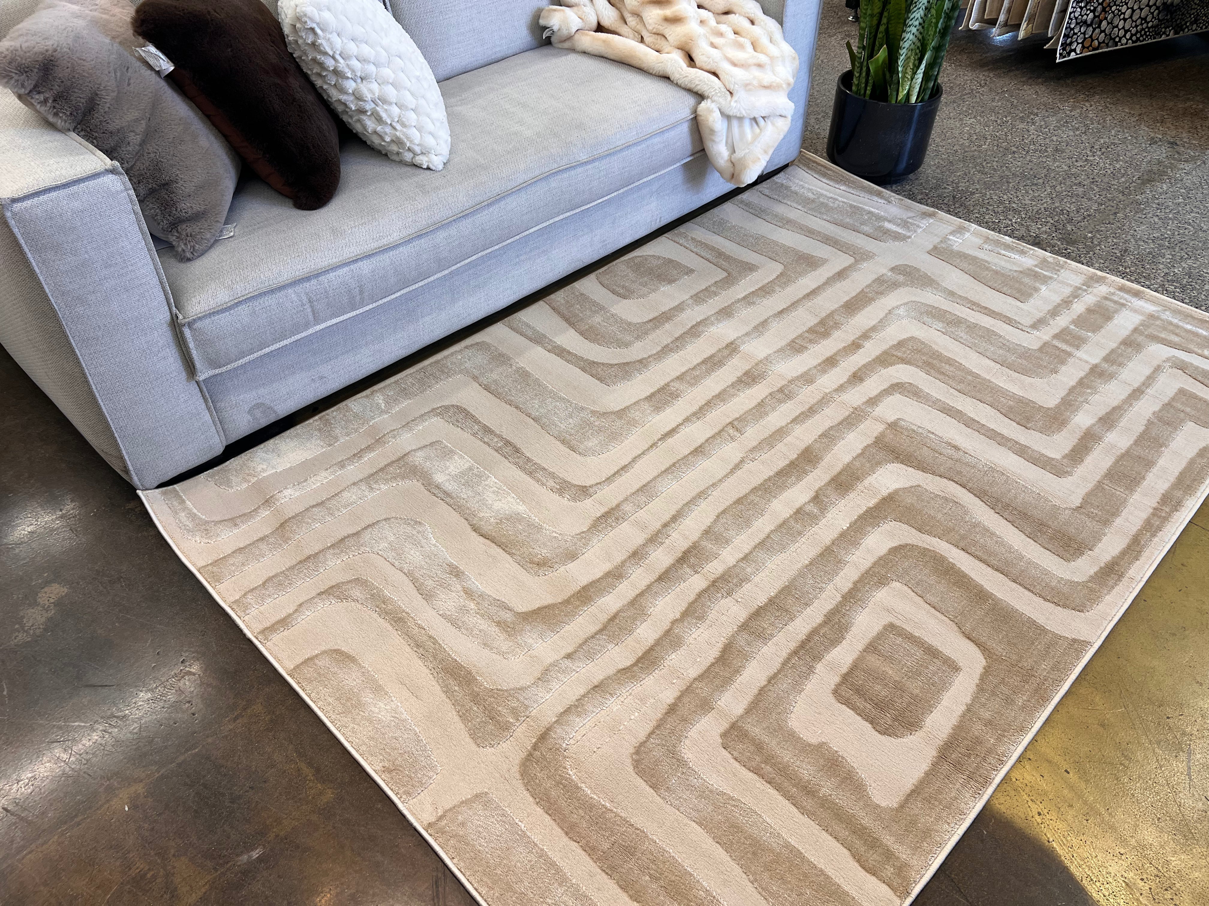 Tone-on-Tone Mocha Geo: Modern High-Low Rug in Warm Beige - NUDE 22