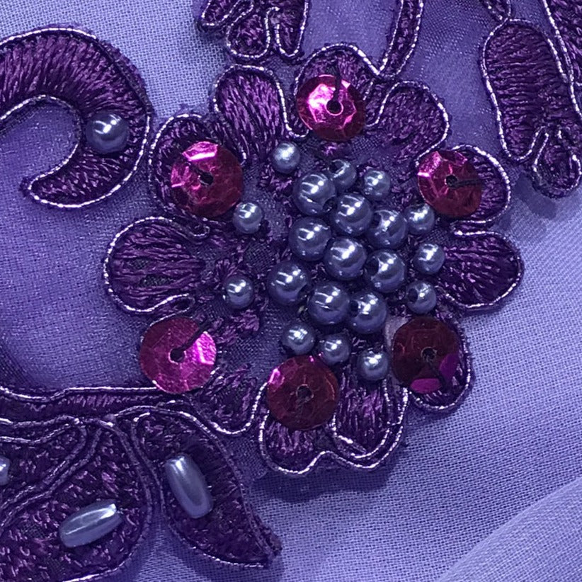 Beaded & Corded Lace Trimming Embroidered on 100% Polyester Organza | Lace USA - 95114N-BP