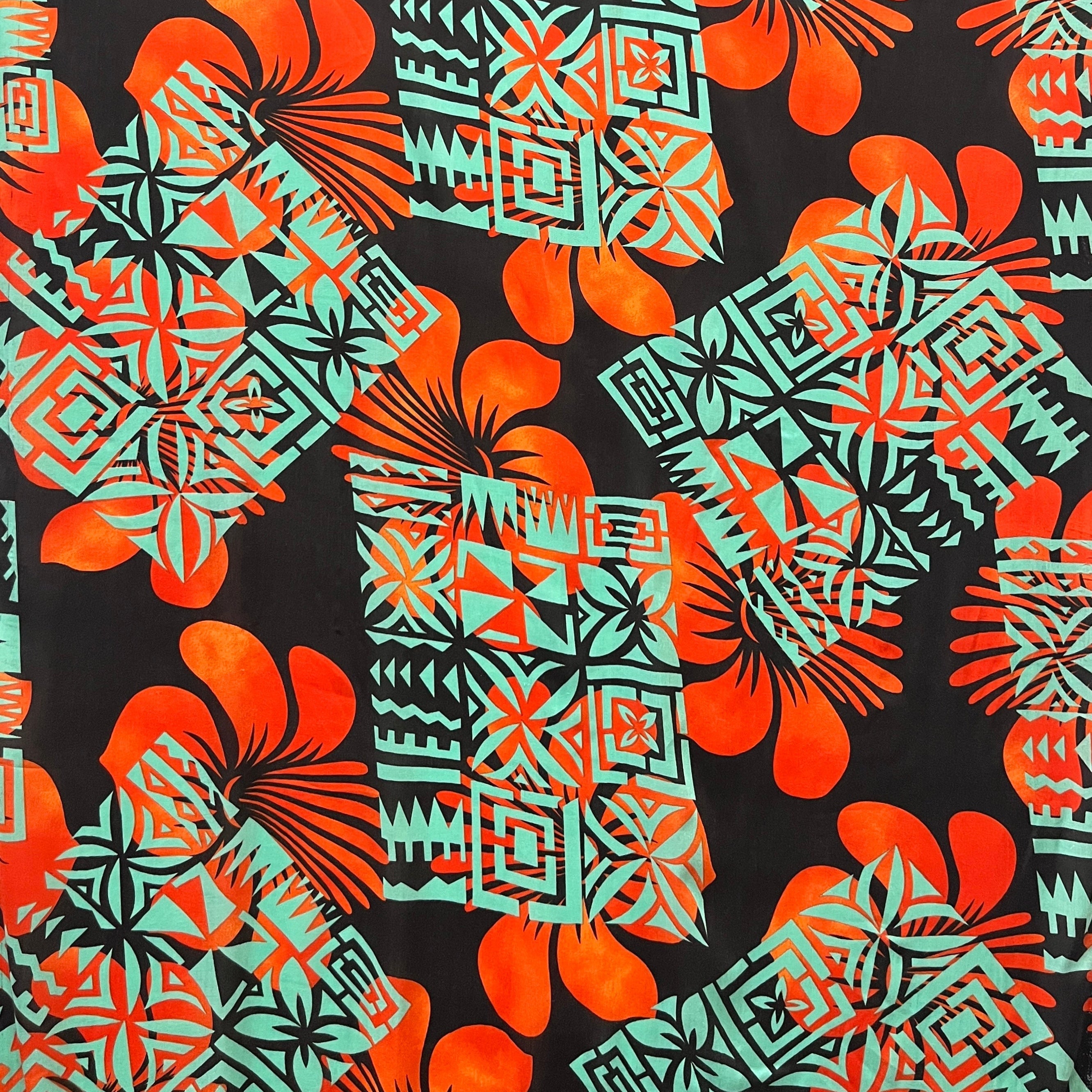 Hibiscus Geometric Floral Design Rayon Fabric | Islands Fabric