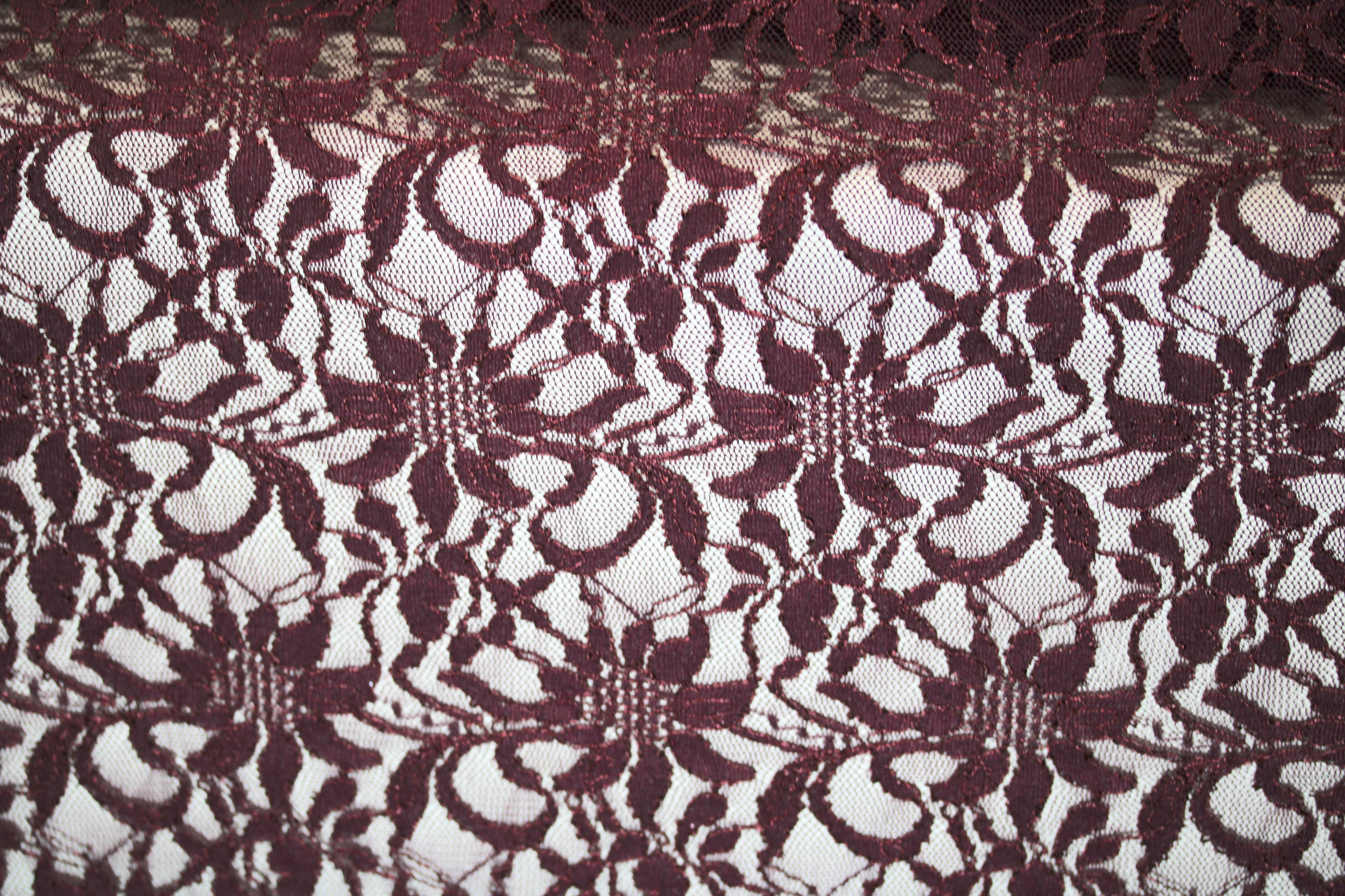 EMBROIDERED 3D FLORAL LACE ULTRA SOFT FABRIC BURGUNDY 59" WIDE BY THE YARD