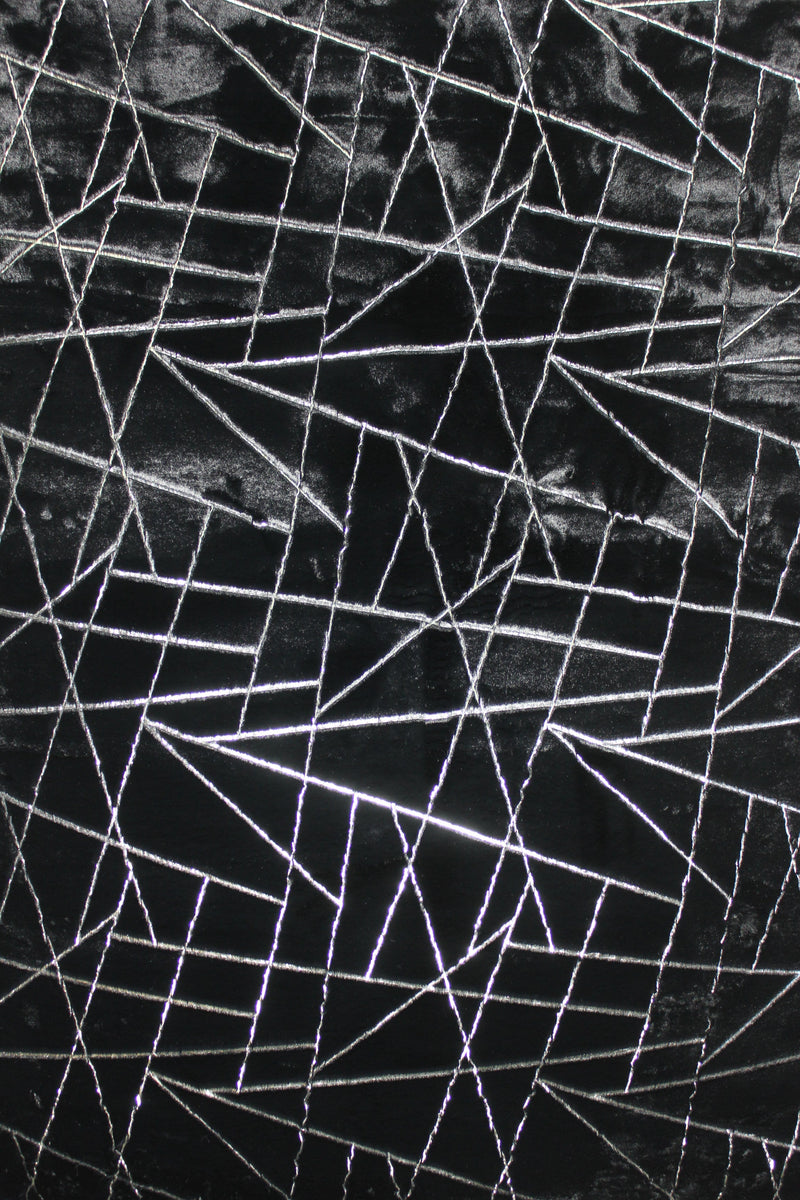 Black Lines with Silver Metallic Shimmery Design Faux Rabbit Touch Rug