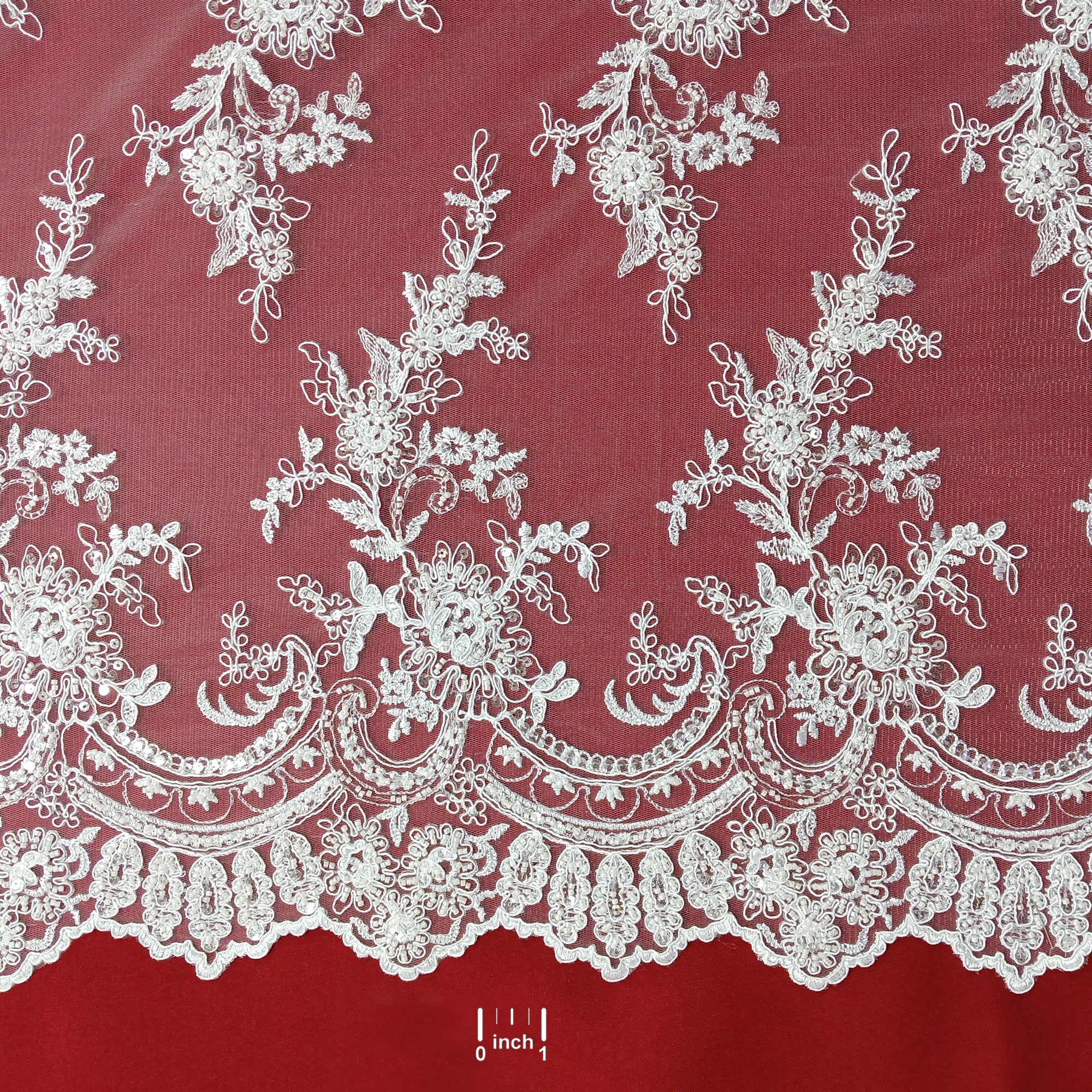 Beaded & Corded Bridal Fabric Lace Embroidered on 100% Polyester Net Mesh | Lace USA - 96979W-HB