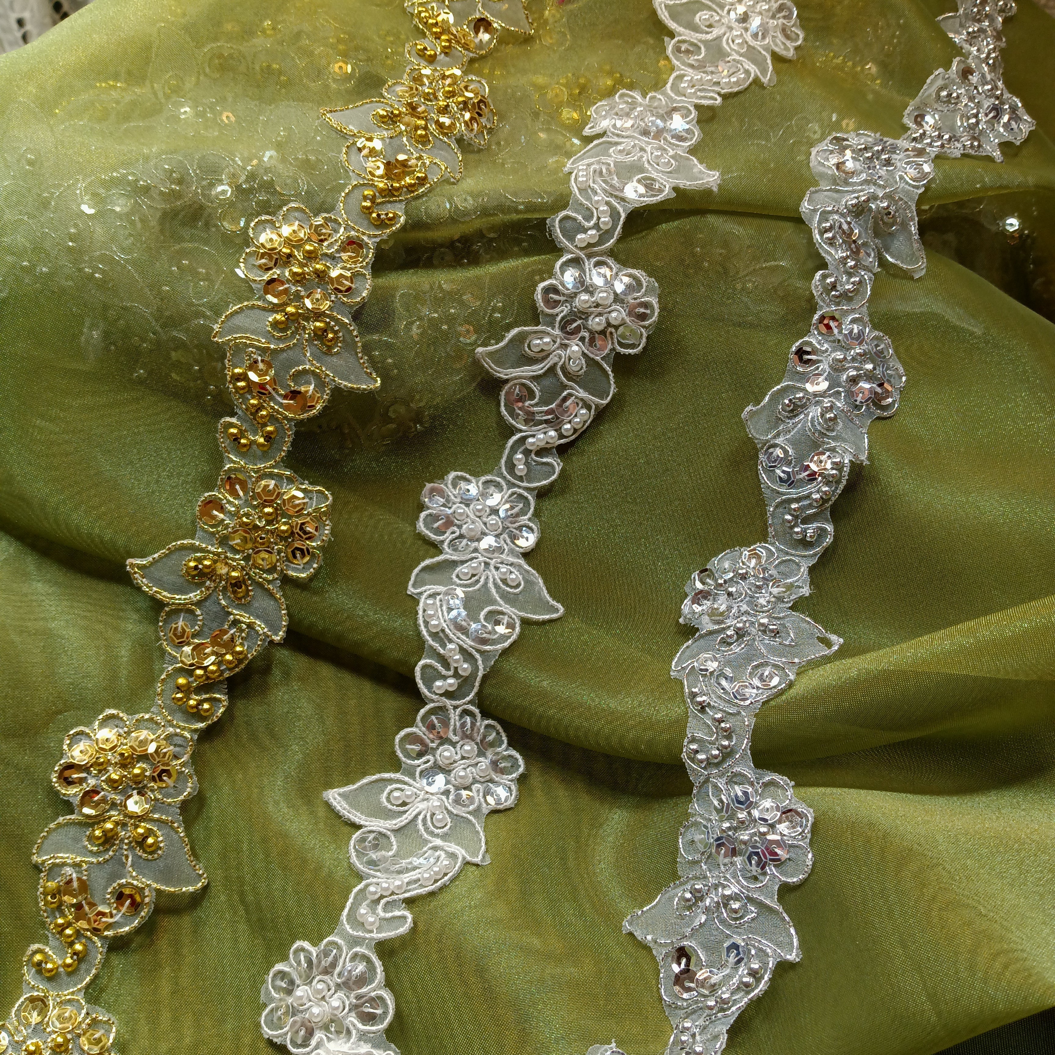 Beaded & Corded Lace Trimming Embroidered on 100% Polyester | Lace USA - 95459N-BP