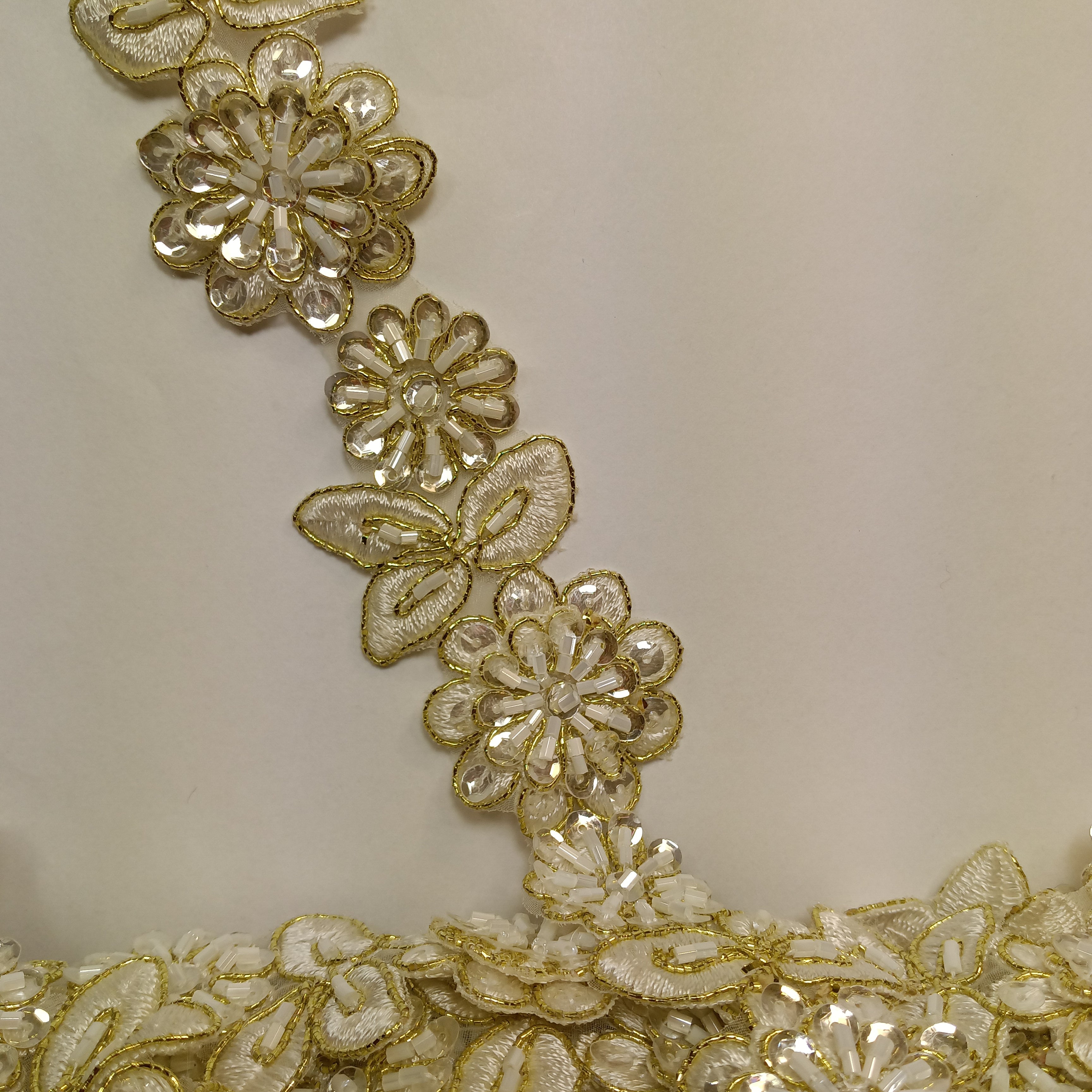 3D Floral Beaded & Corded Lace Trimming Embroidered on 100% Polyester Organza | Lace USA - 96338N-BP