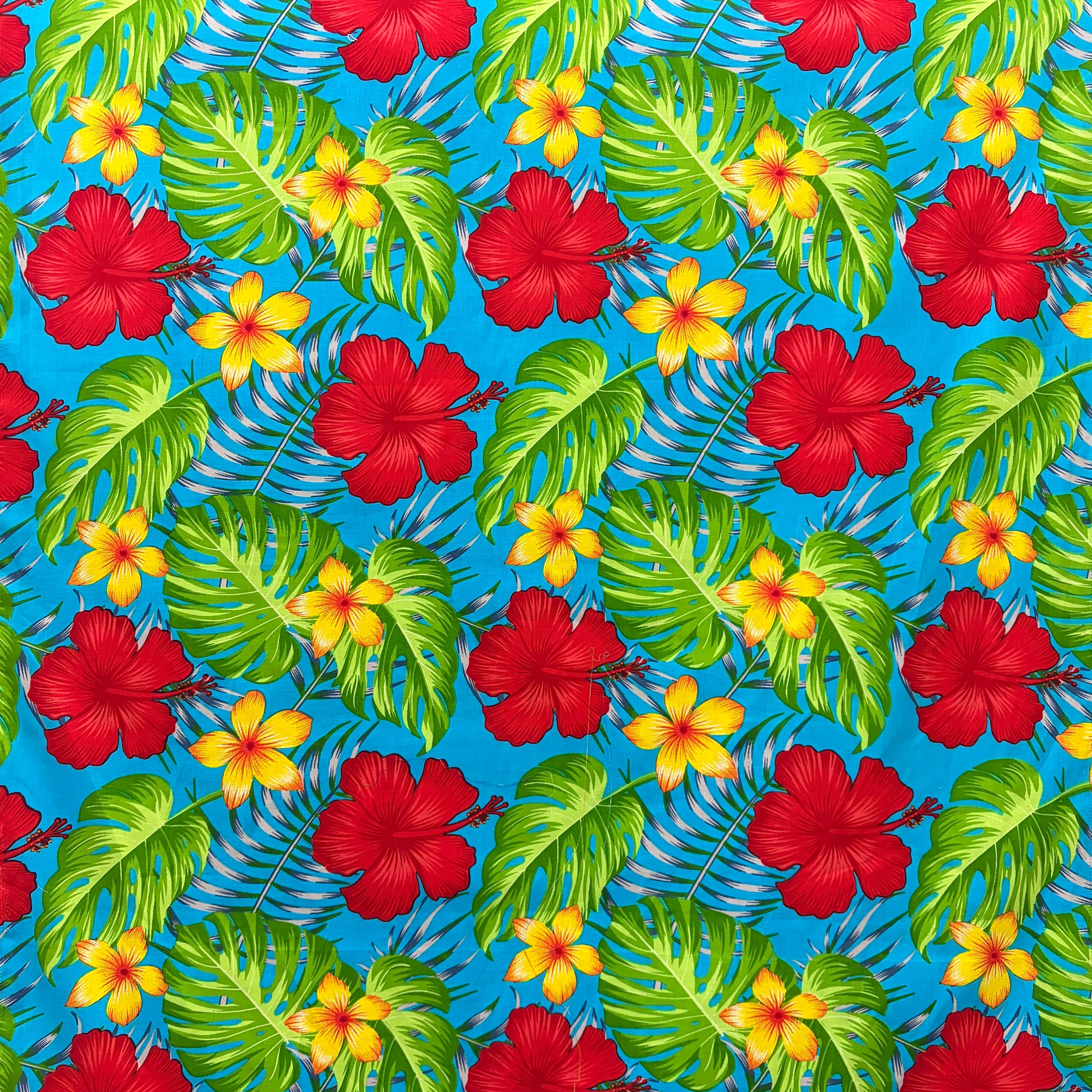 All over Tropical Flowers Cotton Fabric | Islands Fabric