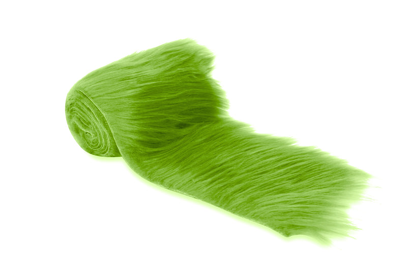 Mohair Faux Fur Trim | Apple Green Shaggy Pre-Cut Strips