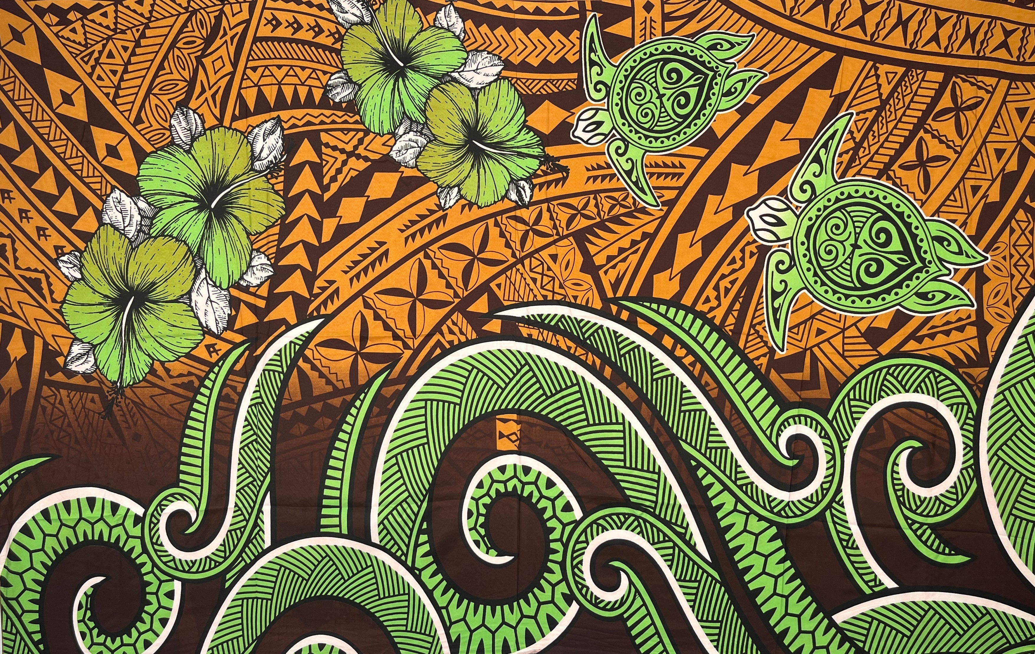 Hibiscus Turtles Waves Polyester Sarong | Islands Fabric