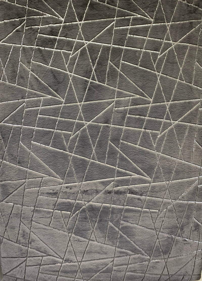 Charcoal Lines with Silver Metallic Shimmery Design Faux Rabbit Touch Rug