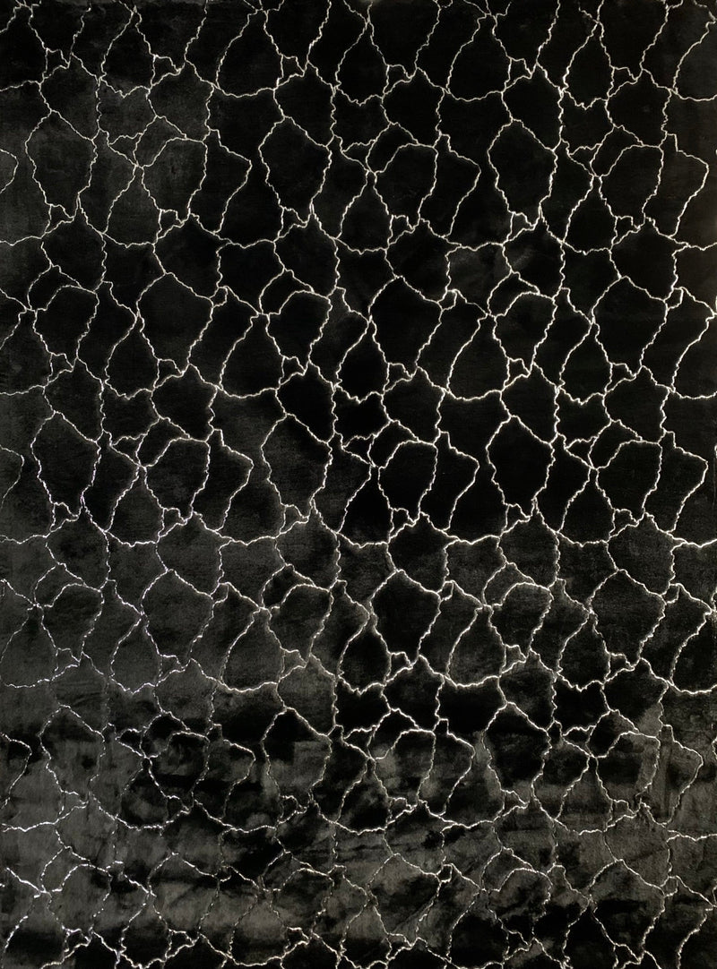 Black Marble with Silver Metallic Shimmery Design Faux Rabbit Touch Rug