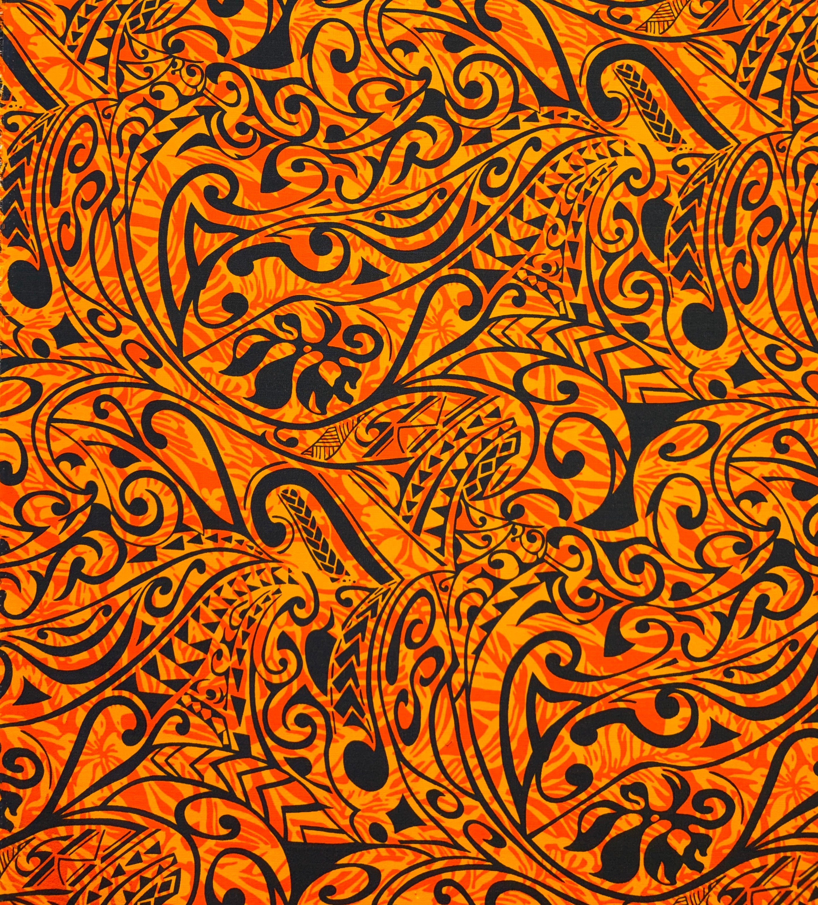 Polynesian Tribal Stems & Leaves All Over Design Cotton Light Barkcloth Fabric | Islands Fabric