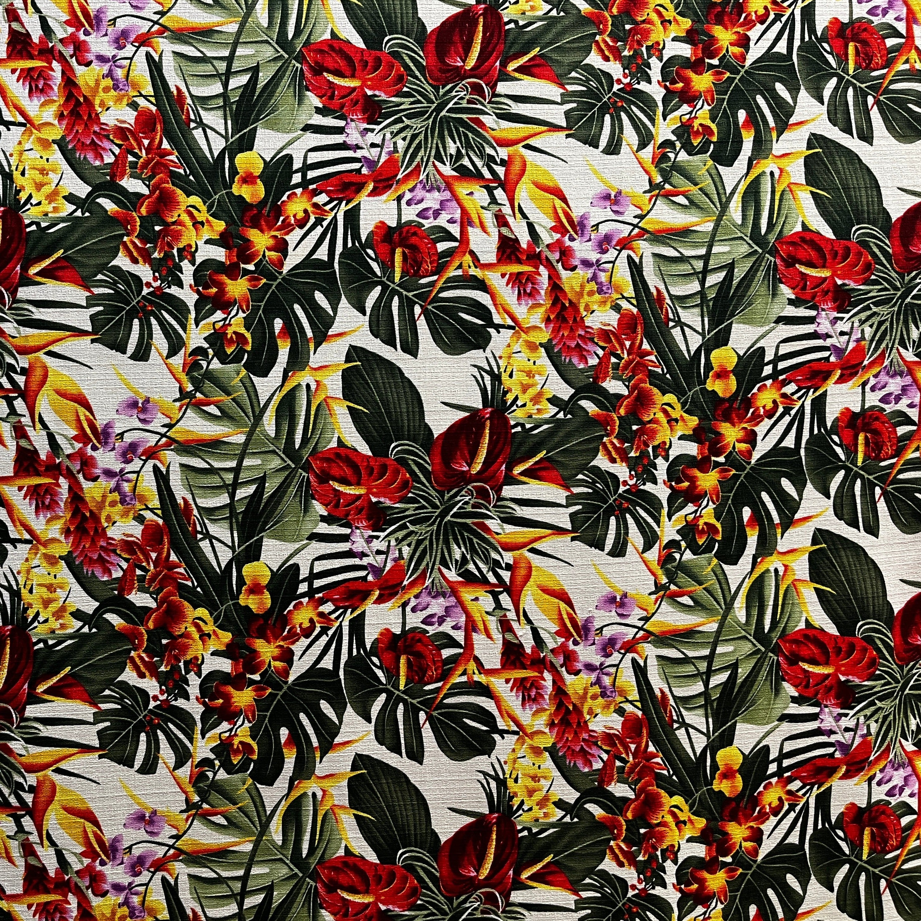 Hawaiian Tropical Garden Light Barkcloth Fabric | Islands Fabric