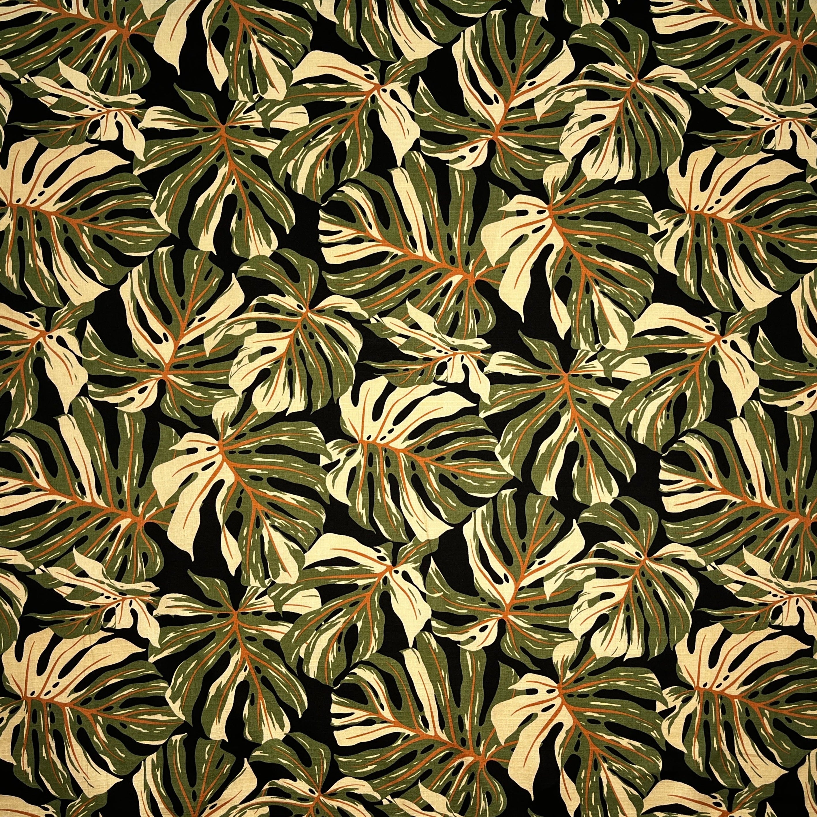All-over Multicolor Monstera Leaves Fabric | Light Barkcloth