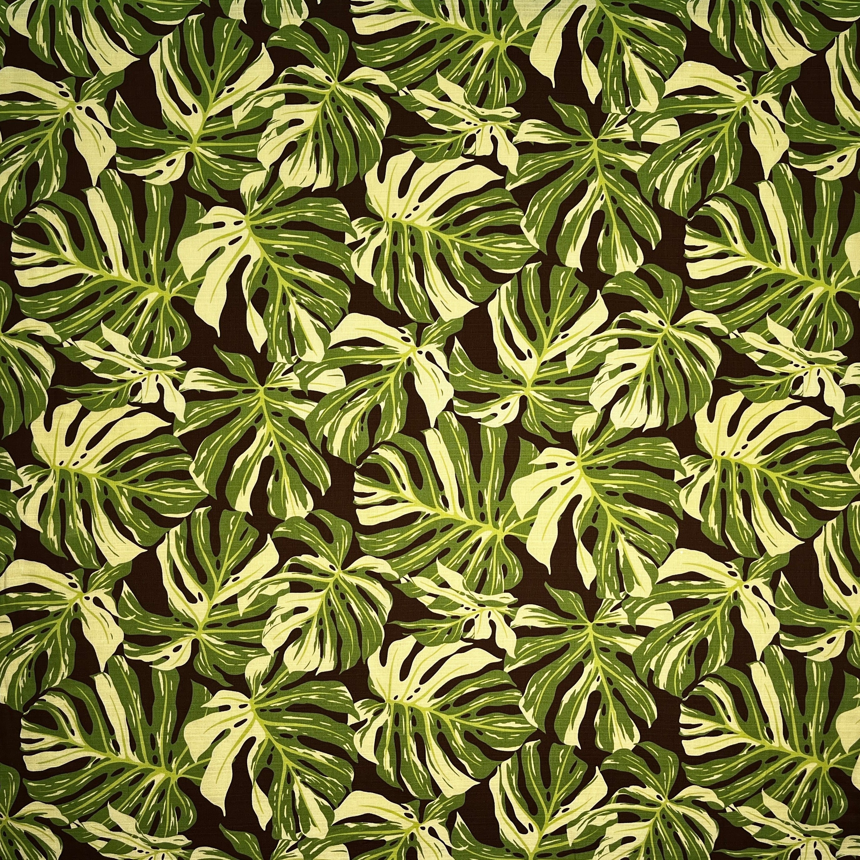 All-over Multicolor Monstera Leaves Fabric | Light Barkcloth