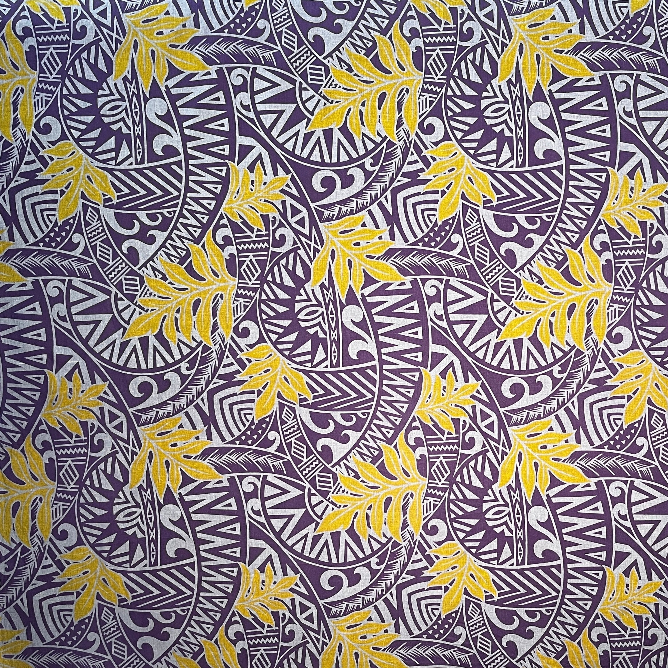 Traditional Polynesian Tattoo Philodendron Leaves Chambray (Denim Look) Fabric| Islands Fabric