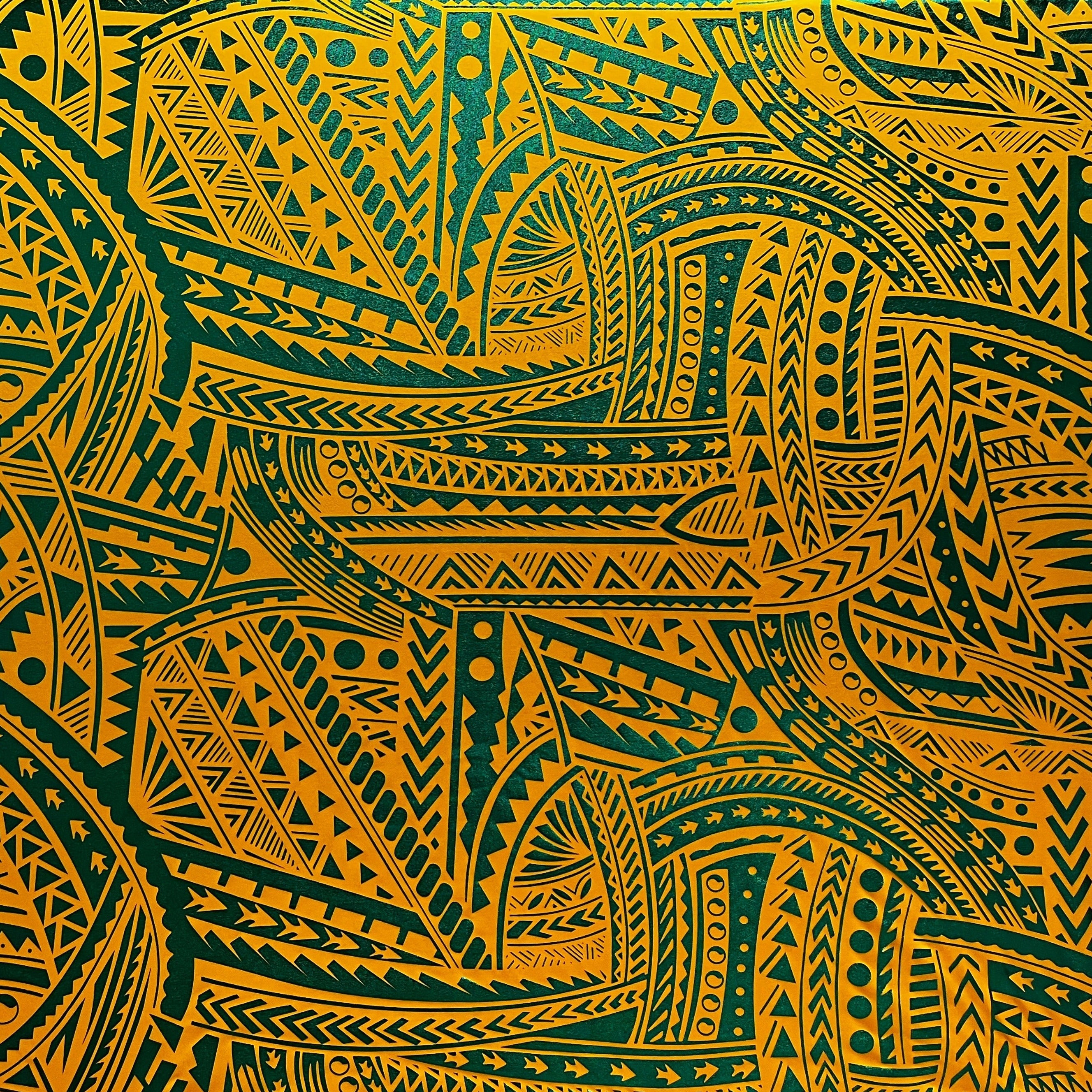 Traditional Polynesian Tattoo design Polyester Foil Fabric| Islands Fabric