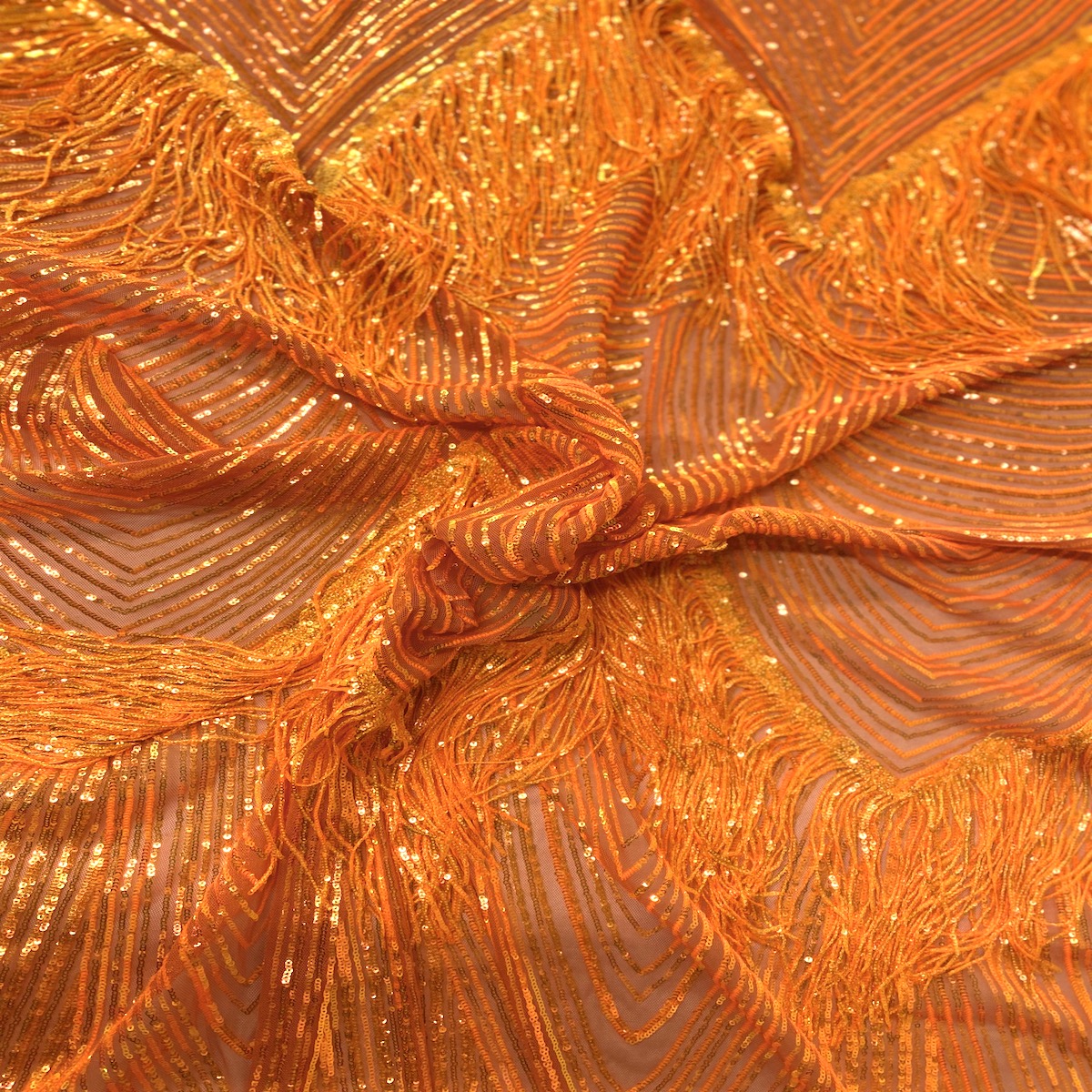 Flamingo Fringe Embroidered Stretch Sequin Fabric