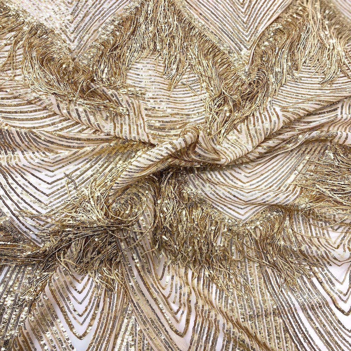 Flamingo Fringe Embroidered Stretch Sequin Fabric