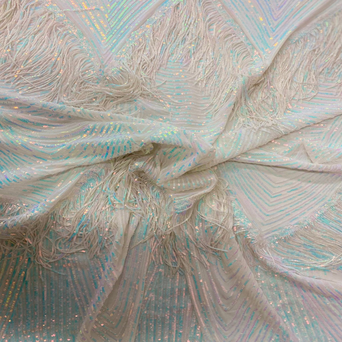 Flamingo Fringe Embroidered Stretch Sequin Fabric