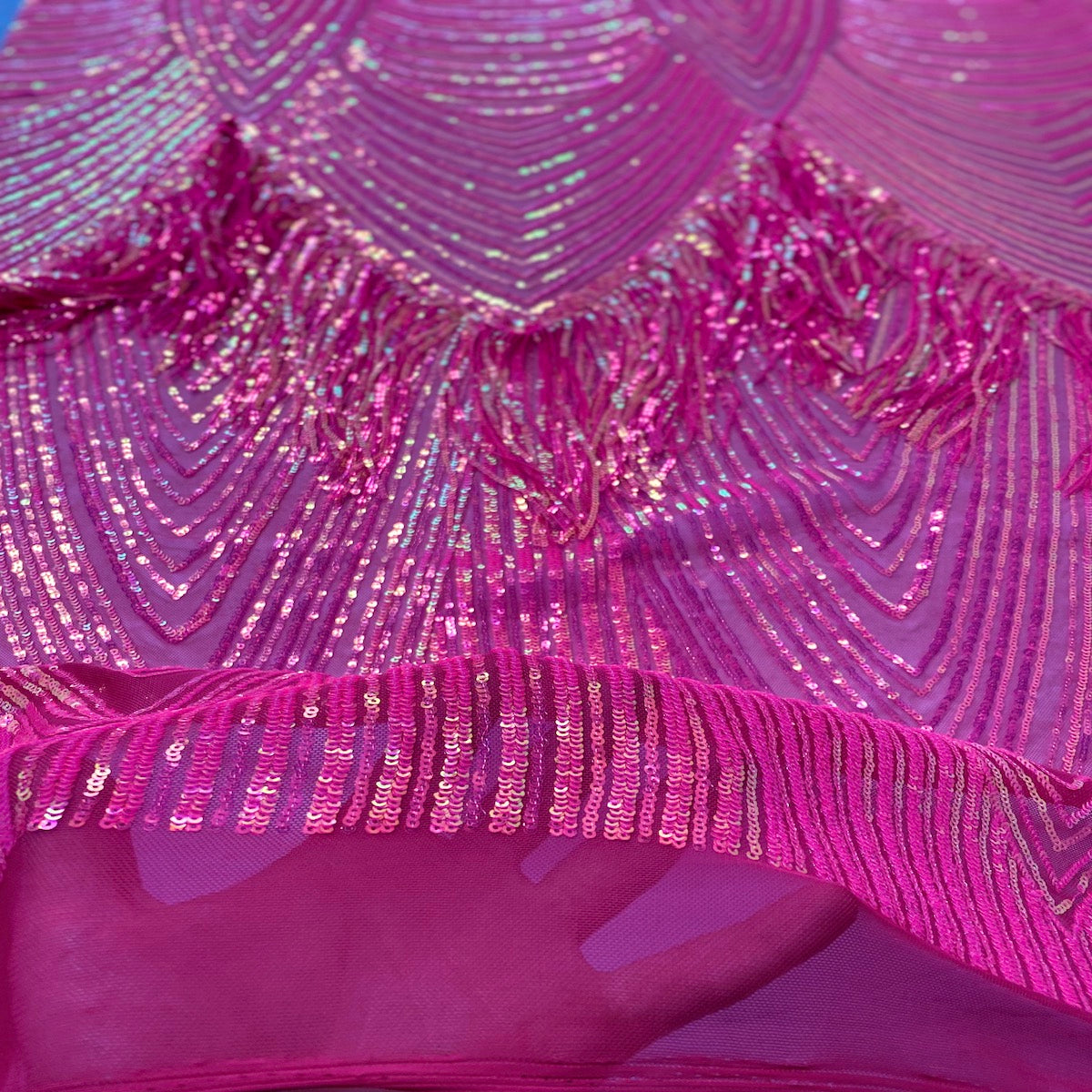 Flamingo Fringe Embroidered Stretch Sequin Fabric